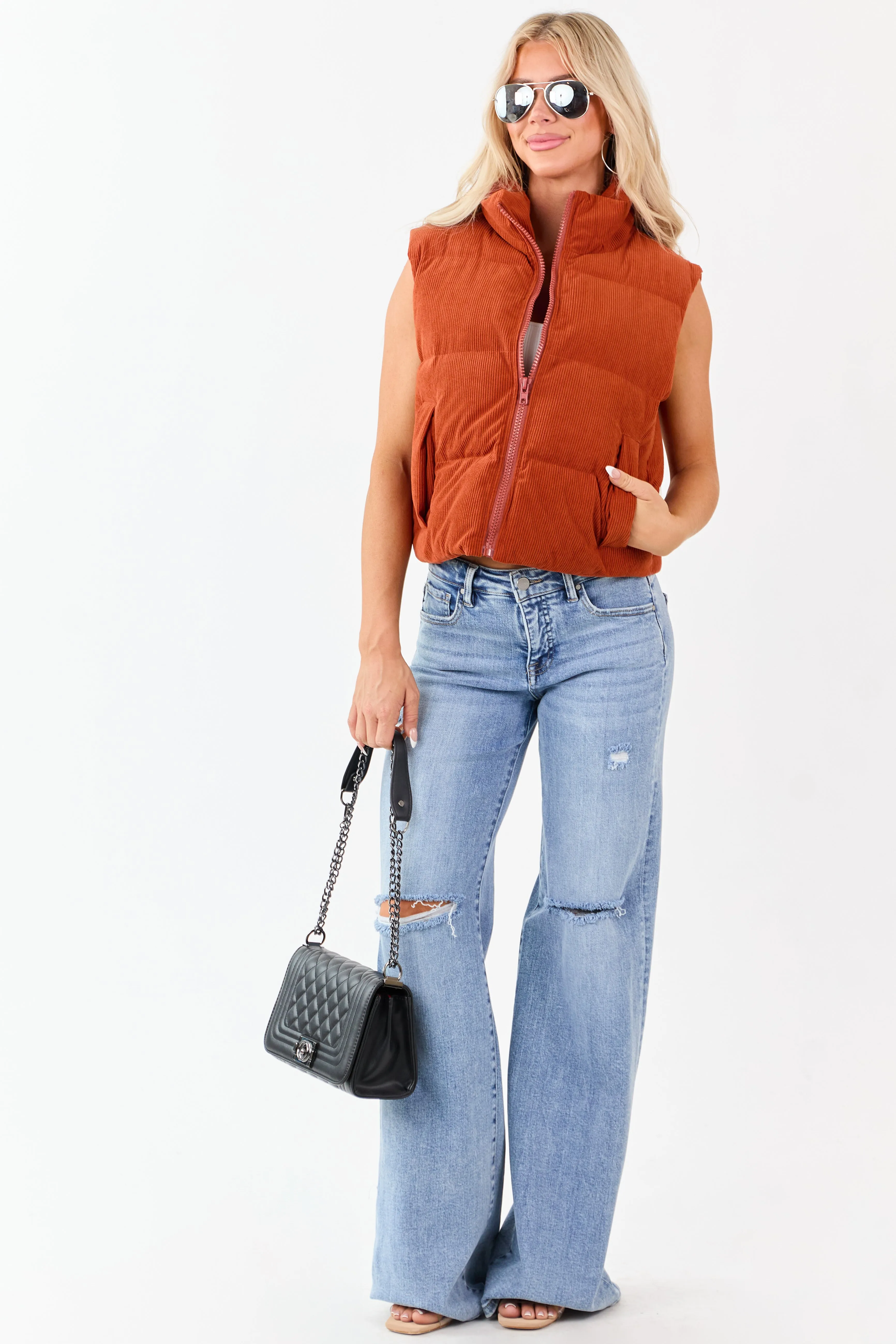 Lovelo Pumpkin Spice Corduroy Zip Up Puffer Vest sold by Lime Lush product image thumbnail 4