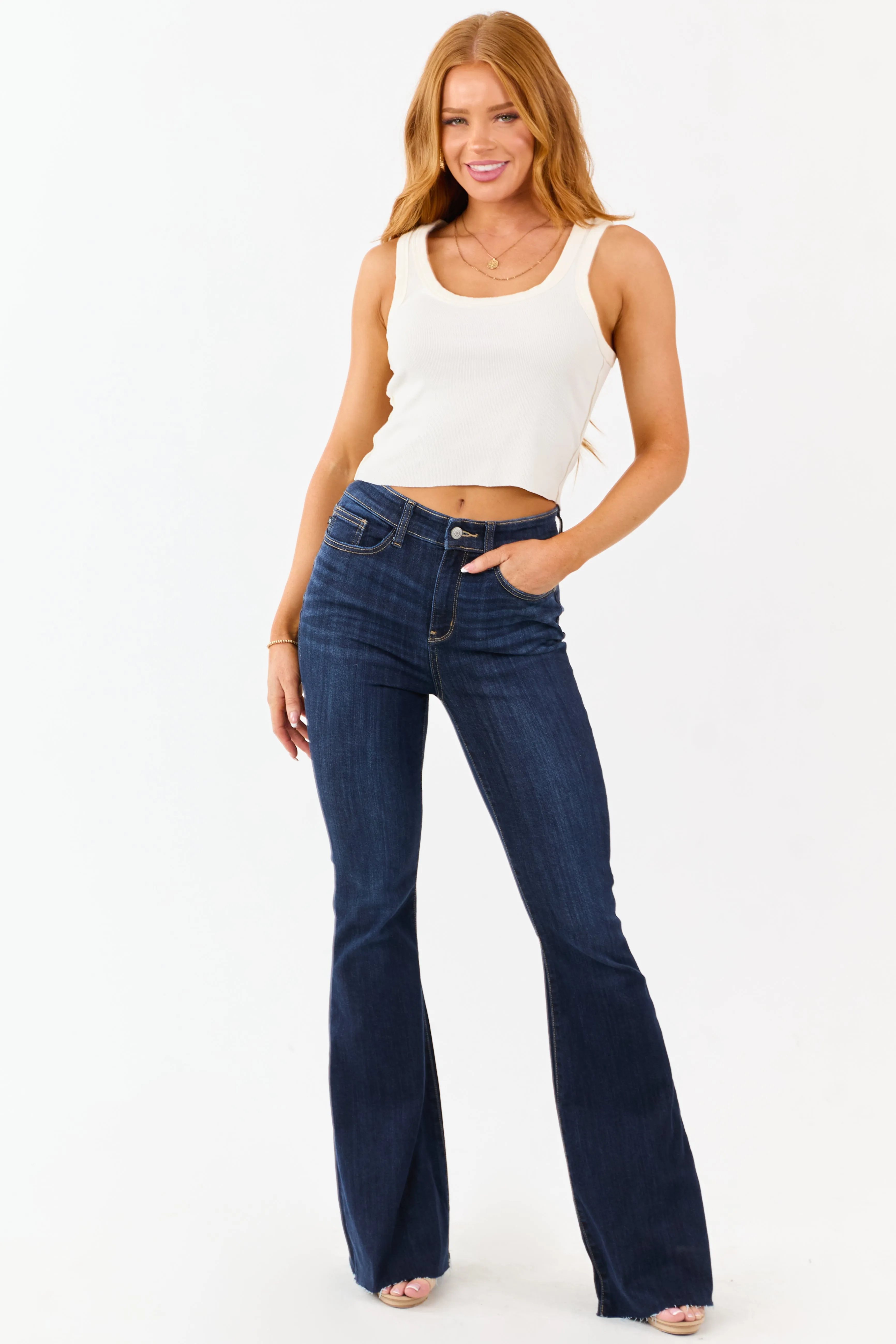 Judy Blue Dark Wash Stretchy Flare Leg Jeans sold by Lime Lush product image thumbnail 5