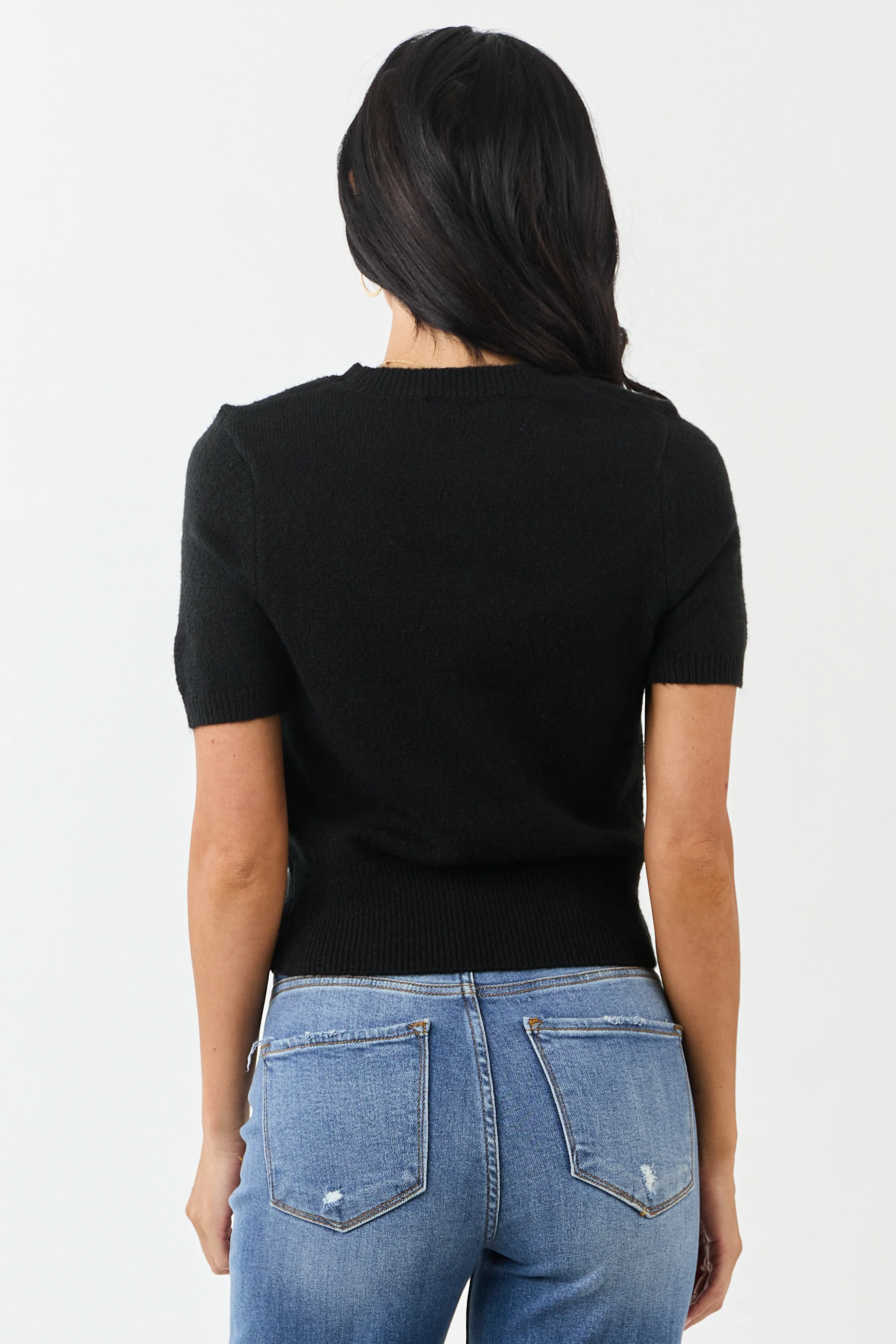 Black Short Sleeve Mid Length Knit Sweater Top sold by Lime Lush product image thumbnail 5