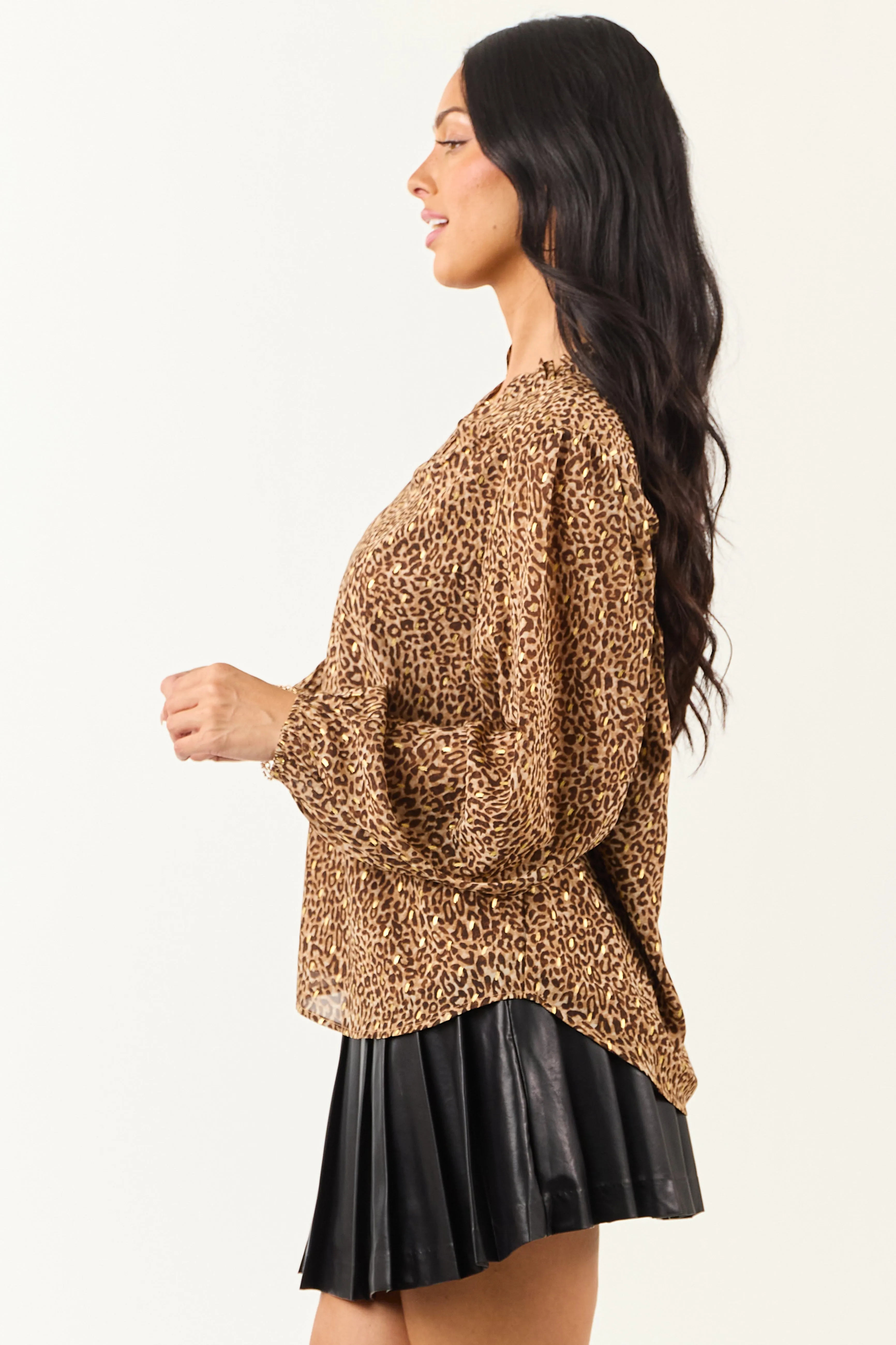 Sepia Leopard Print Long Sleeve Frilled Top sold by Lime Lush product image thumbnail 4