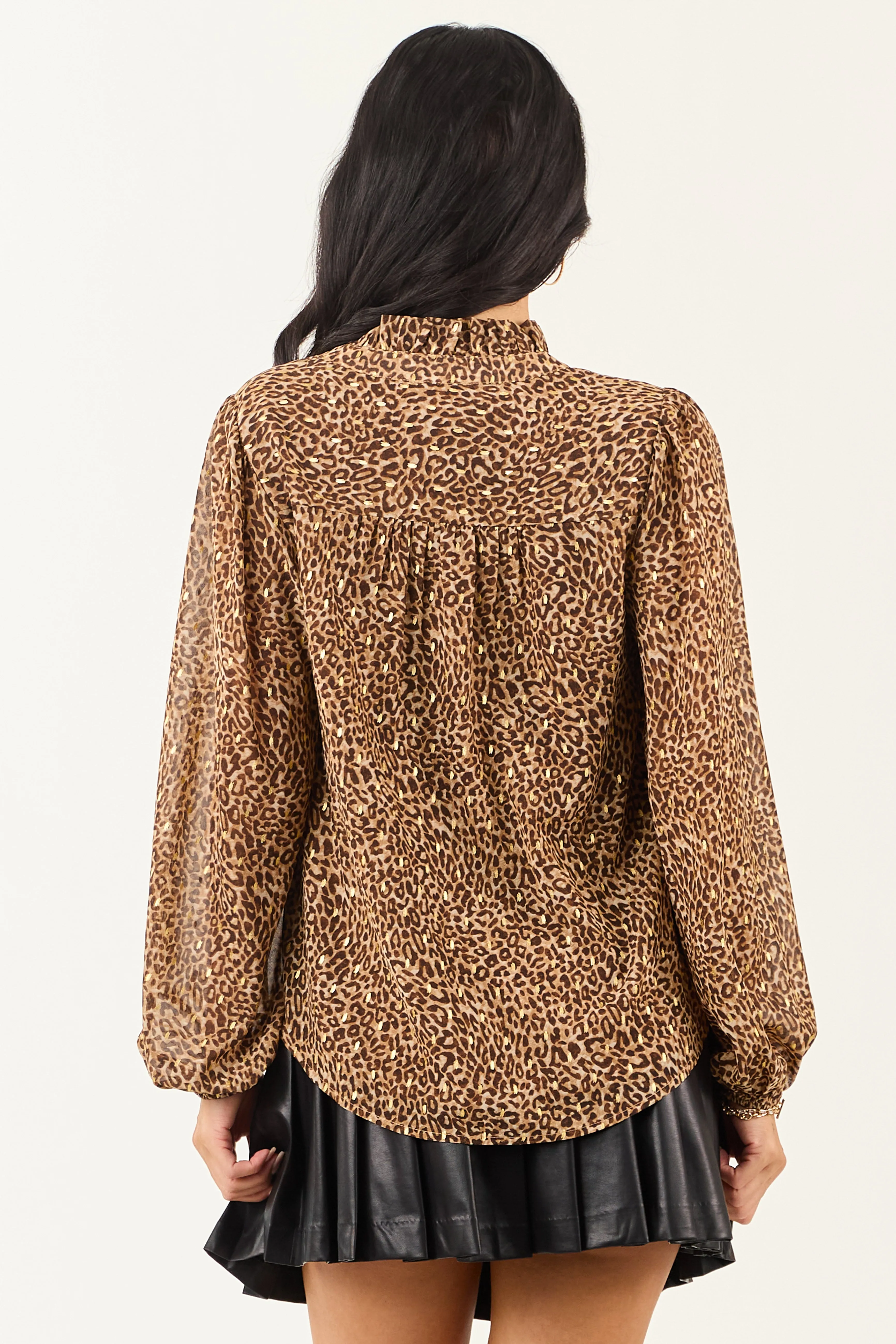 Sepia Leopard Print Long Sleeve Frilled Top sold by Lime Lush product image thumbnail 5