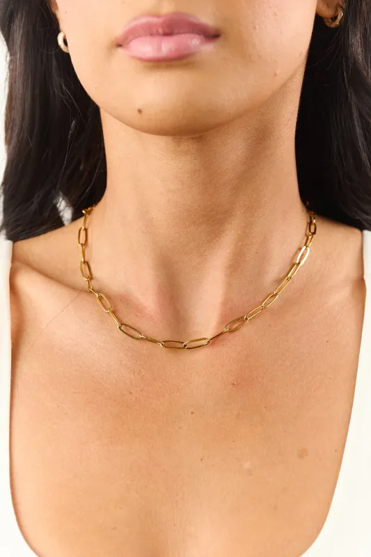 Gold Metallic Chain Link Paper Clip Necklace sold by Lime Lush