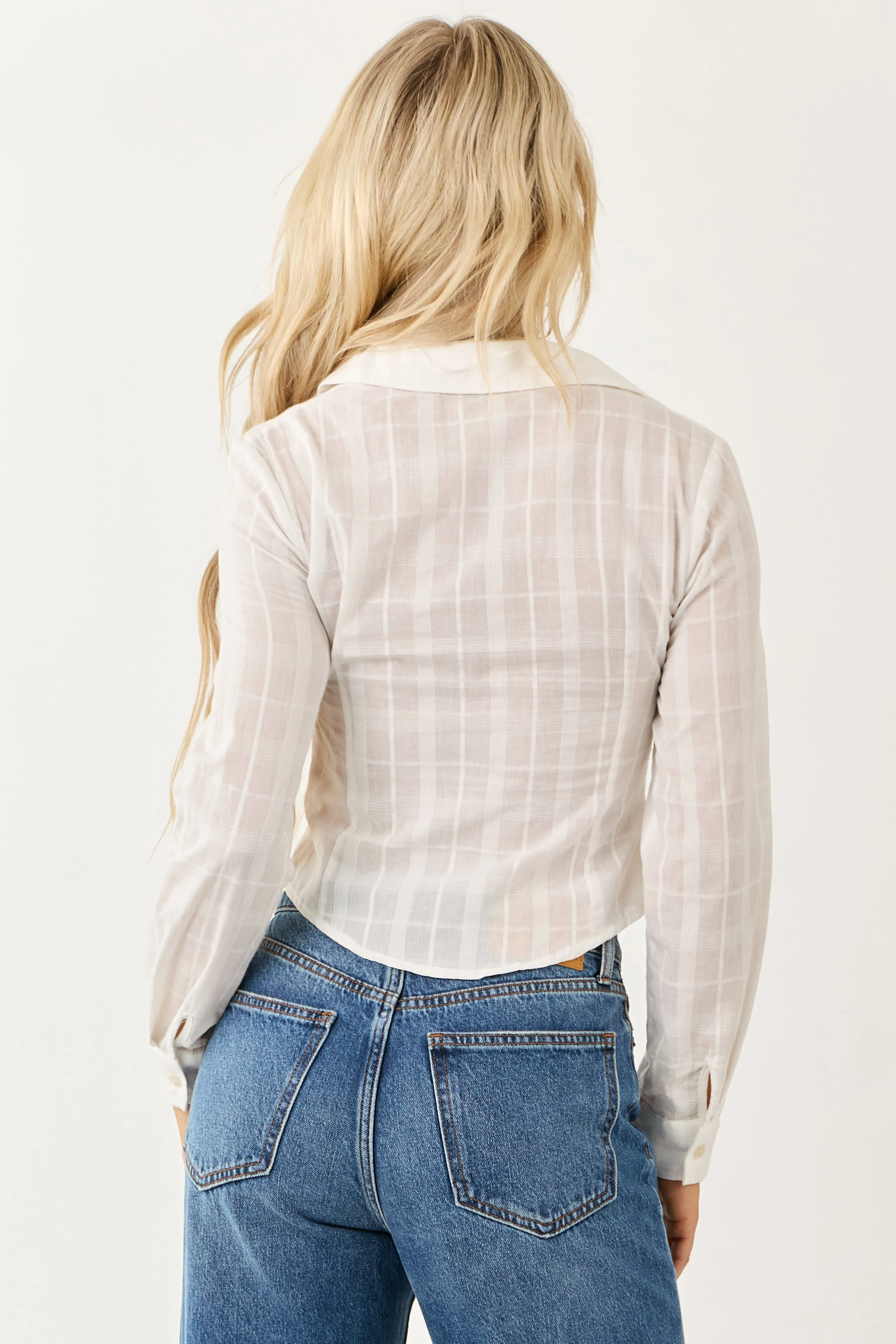 Ivory Button Down Long Sleeve Cotton Top sold by Lime Lush product image thumbnail 5