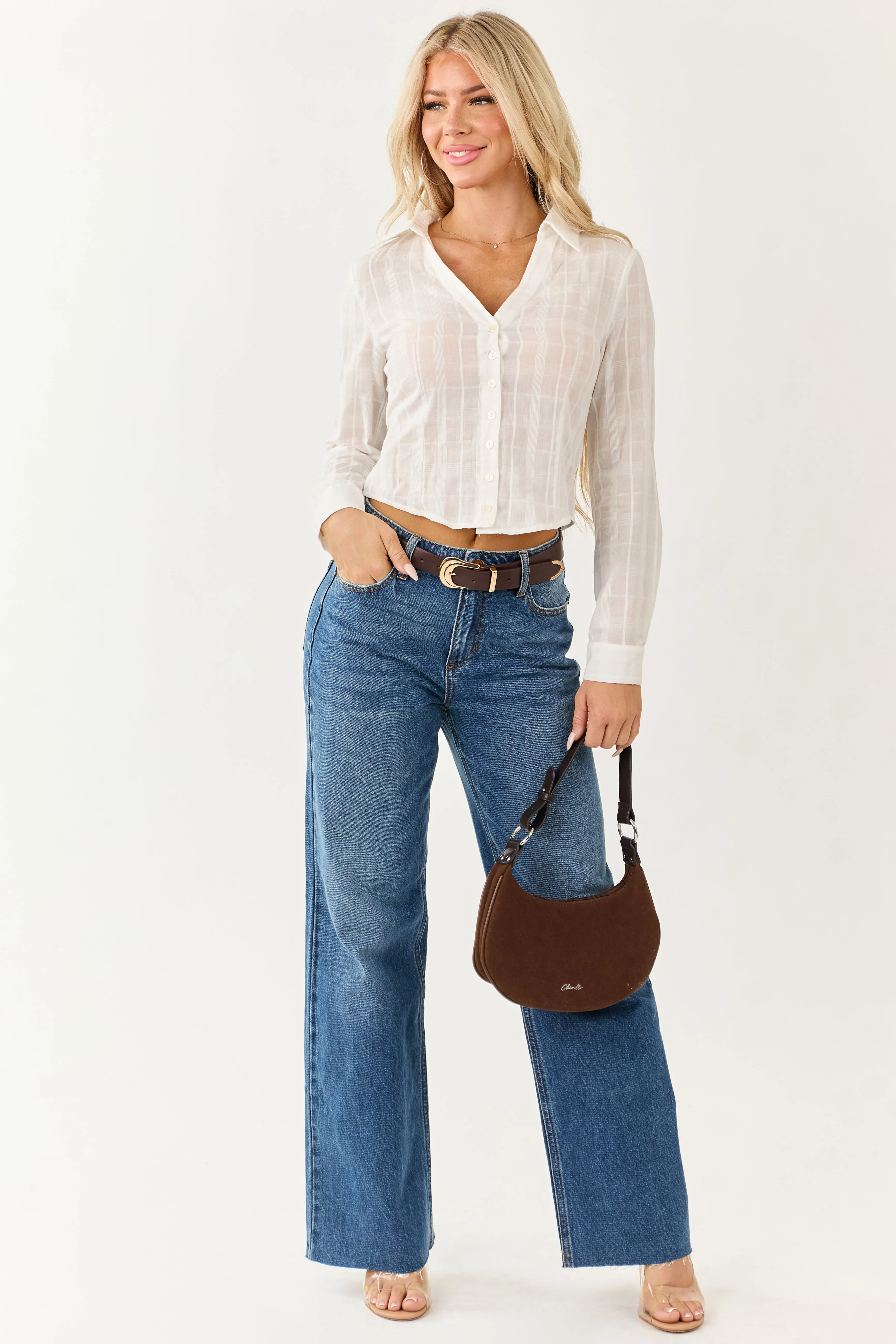 Ivory Button Down Long Sleeve Cotton Top sold by Lime Lush product image thumbnail 3
