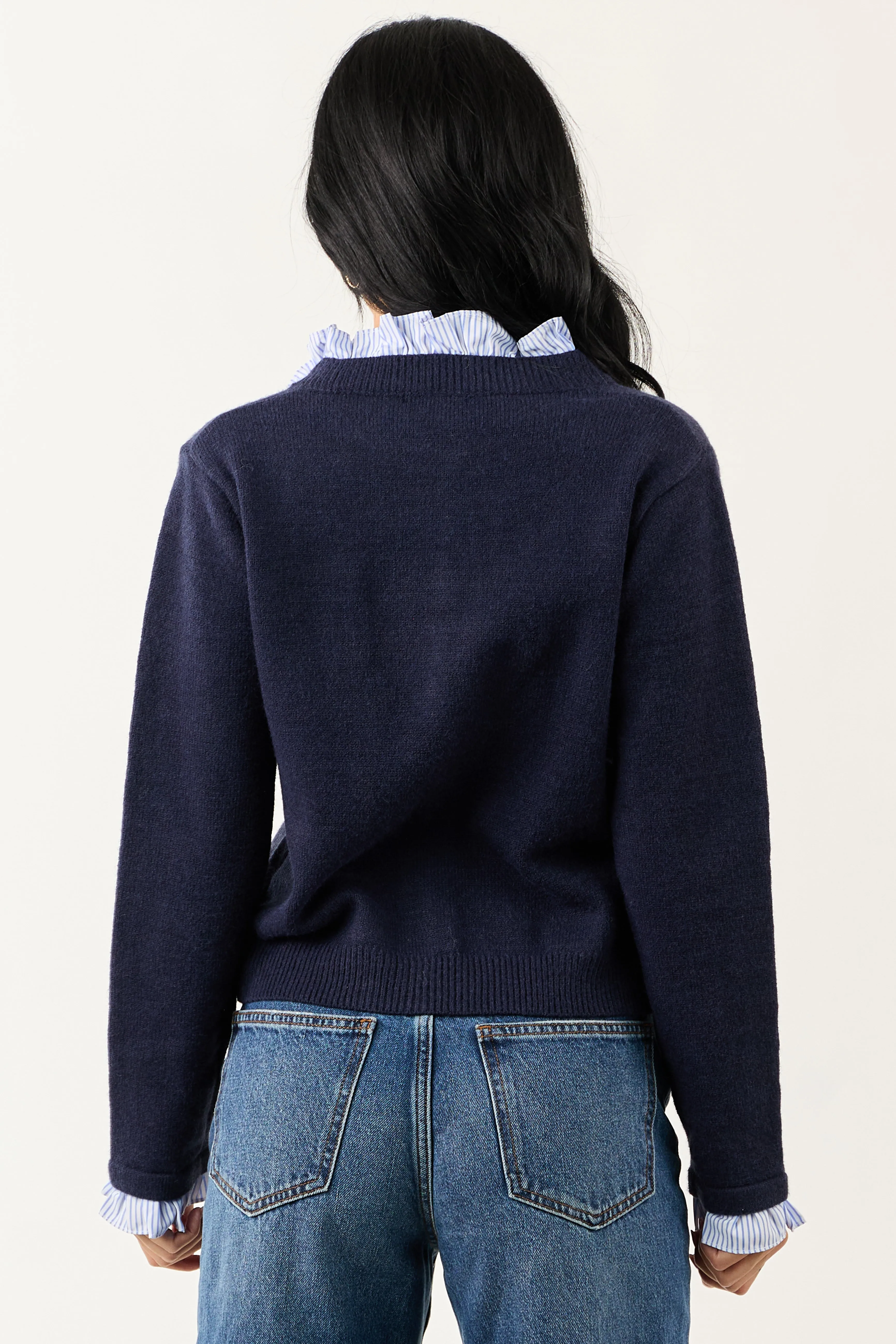 Entro Navy Contrast Ruffle Button Down Cardigan sold by Lime Lush product image thumbnail 5