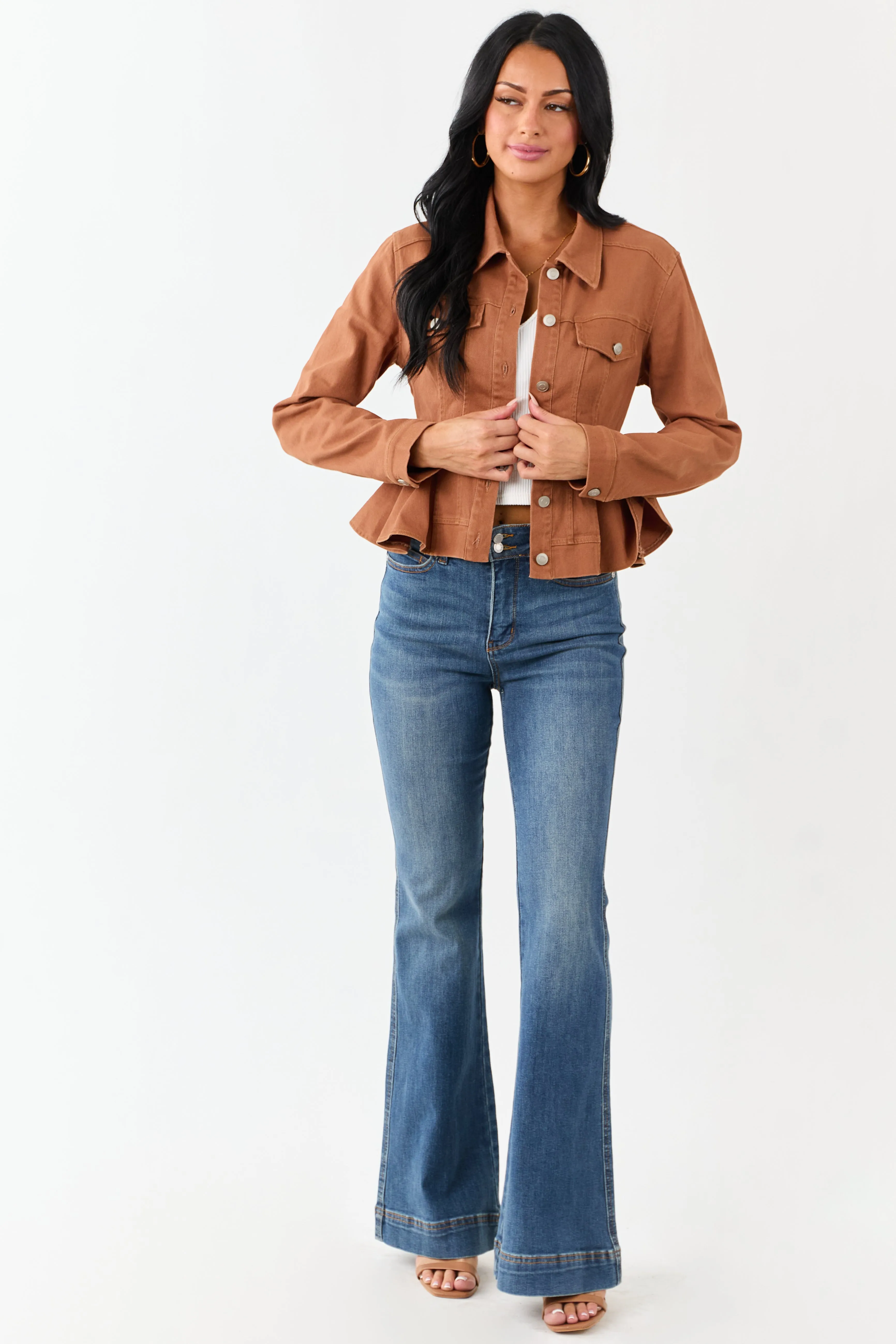 Light Spice Denim Button Up Peplum Jacket sold by Lime Lush product image thumbnail 5