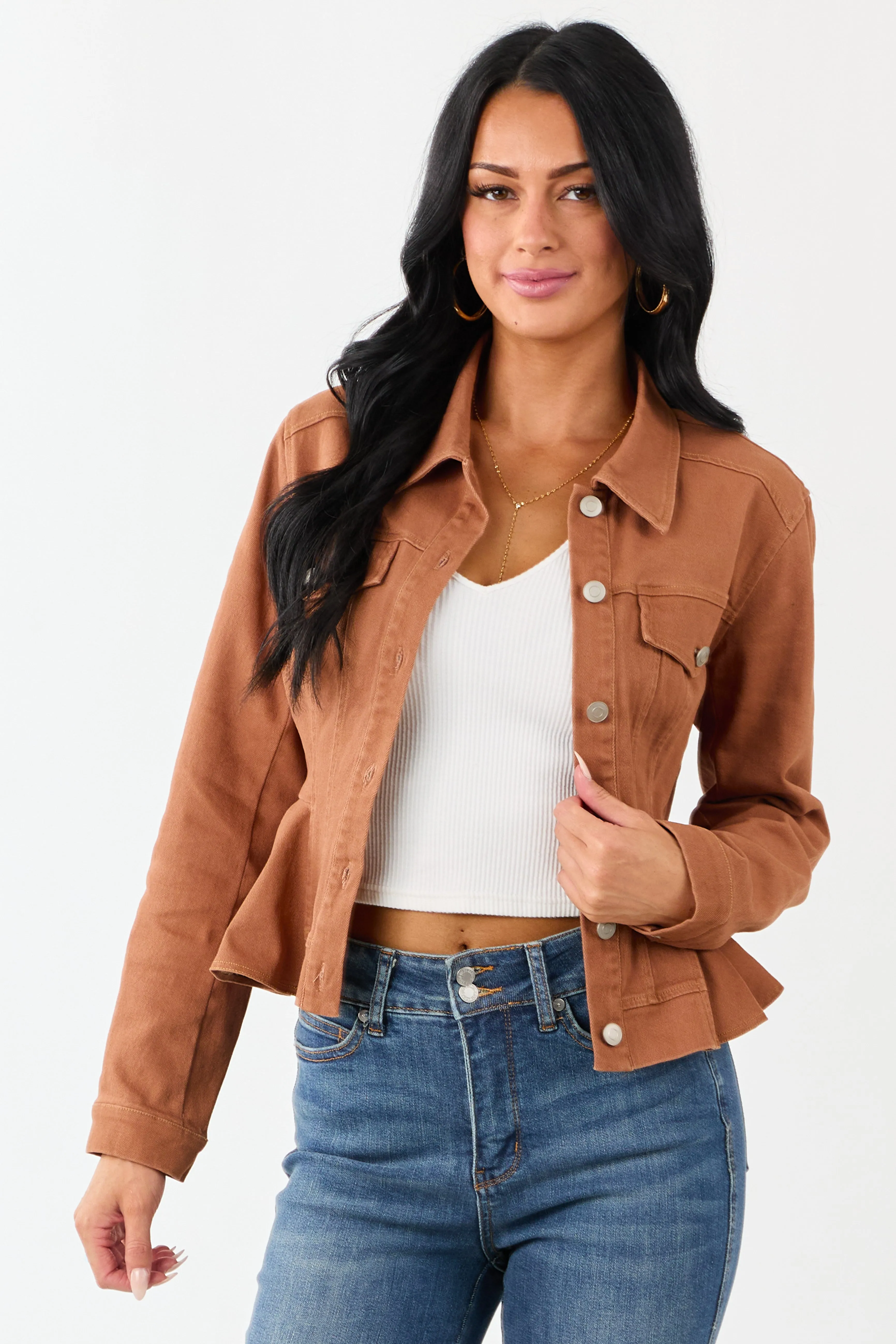 Light Spice Denim Button Up Peplum Jacket sold by Lime Lush product image thumbnail 3