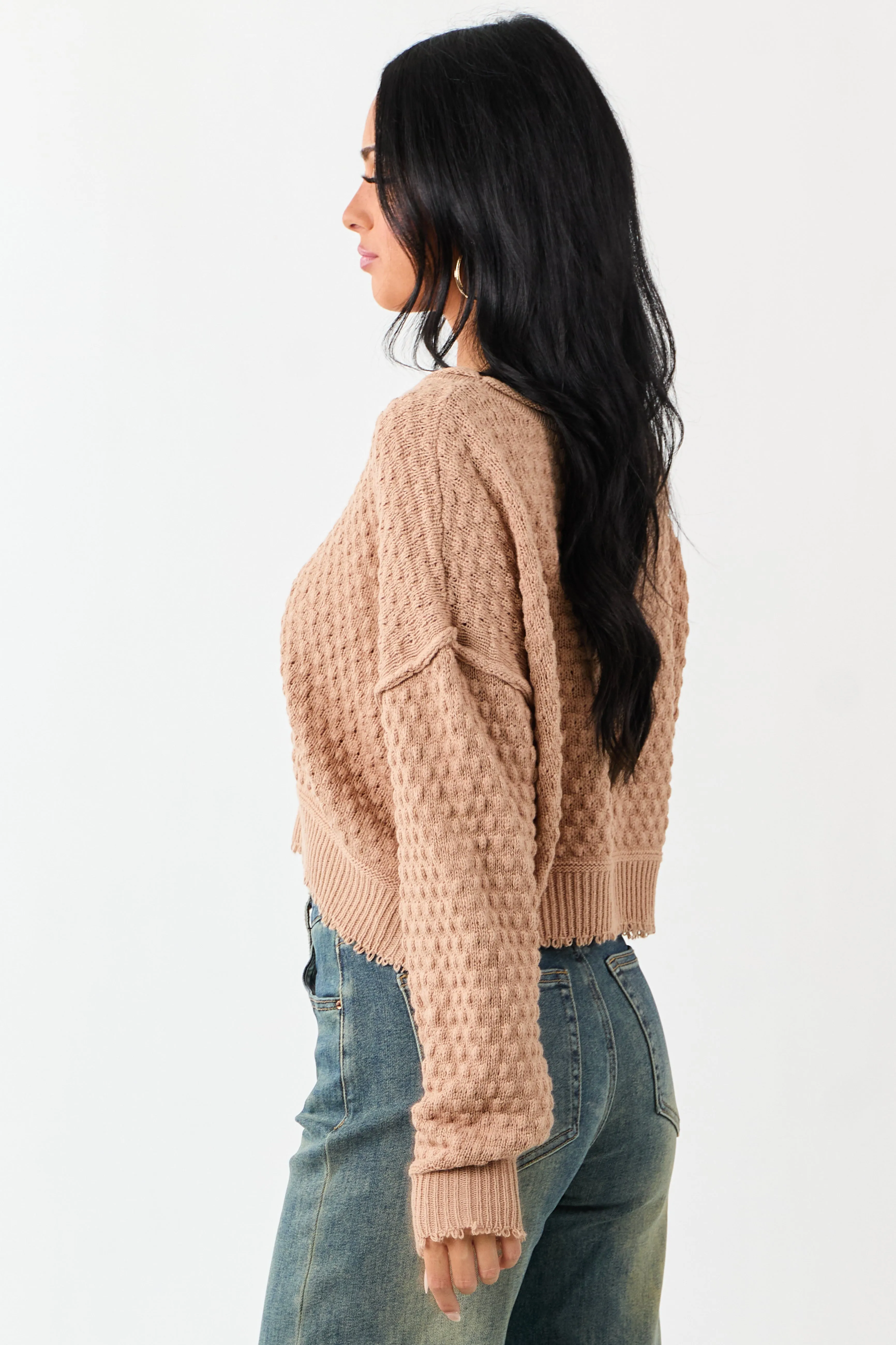 Cognac Soft Textured Knit Round Neck Boxy Sweater sold by Lime Lush product image thumbnail 5