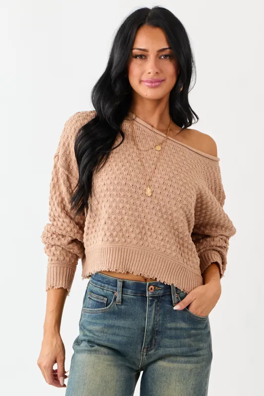 Cognac Soft Textured Knit Round Neck Boxy Sweater sold by Lime Lush