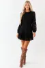 Black Floral Lace Long Sleeve Ruffle Hem Mini Dress sold by Lime Lush