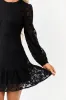 Black Floral Lace Long Sleeve Ruffle Hem Mini Dress sold by Lime Lush