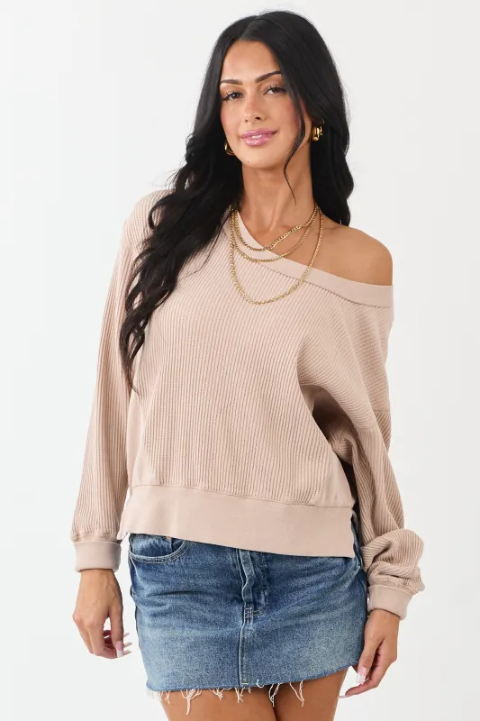 Champagne Boat Neck Cotton Knit Relaxed Sweater sold by Lime Lush
