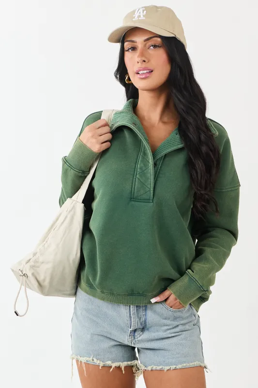 Hunter Green Washed French Terry Sweatshirt sold by Lime Lush