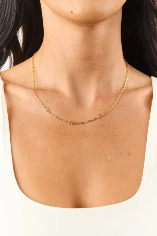 Gold Metallic Rhinestone Link Charm Necklace sold by Lime Lush