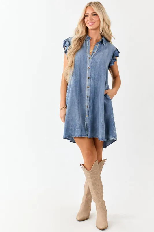 Medium Mineral Wash Chambray Short Shift Dress sold by Lime Lush