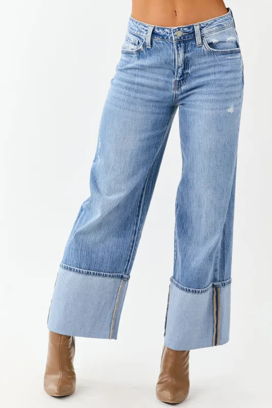 Vervet Medium Wash Cuffed High Rise Wide Leg Jeans sold by Lime Lush
