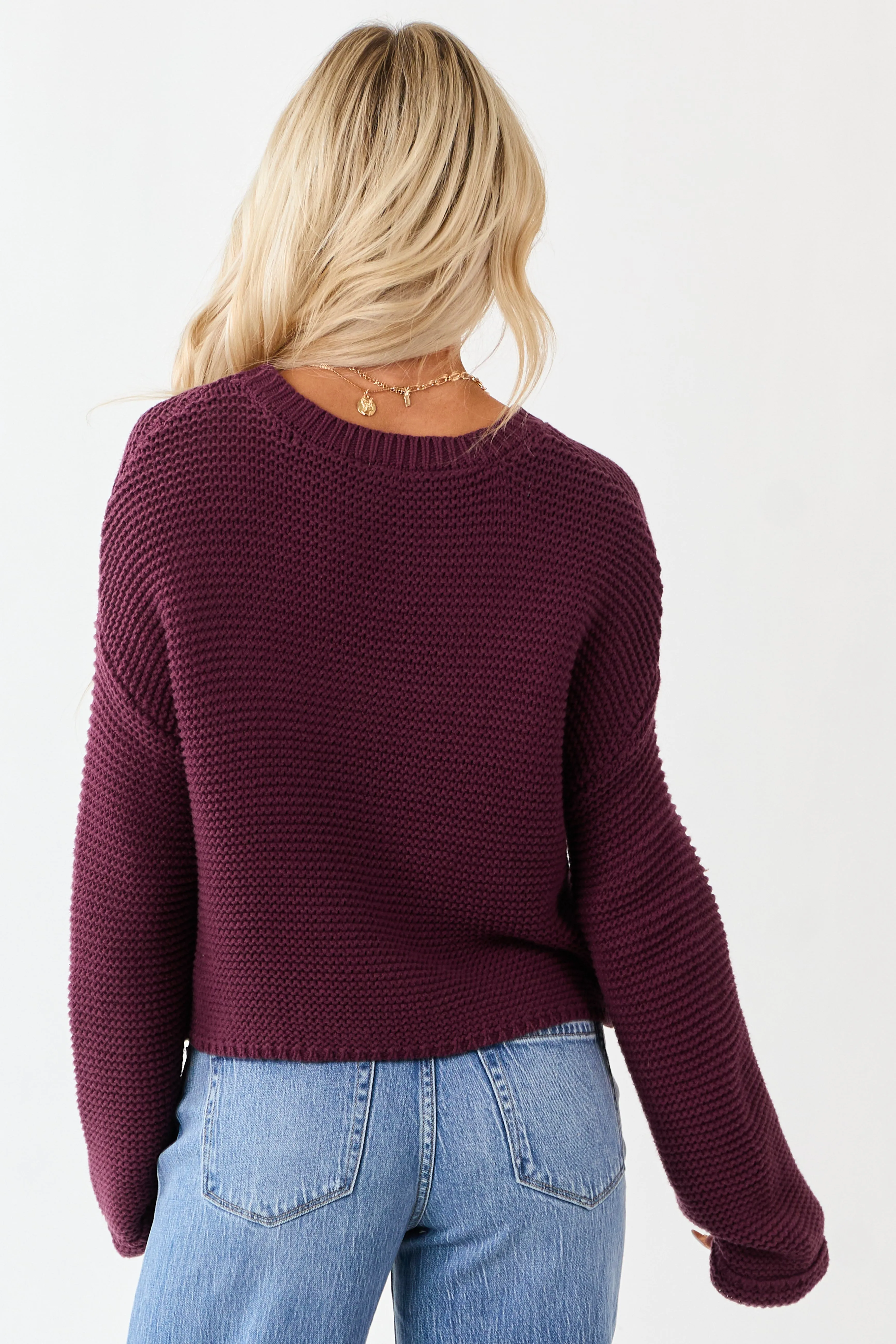 Plum Textured Knit Long Sleeve Crop Sweater sold by Lime Lush product image thumbnail 5