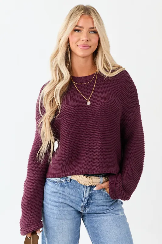 Plum Textured Knit Long Sleeve Crop Sweater sold by Lime Lush