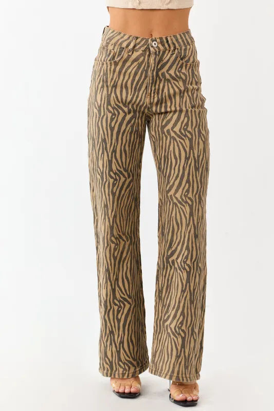 Brown Sugar Zebra Print Stretchy Straight Leg Jeans sold by Lime Lush