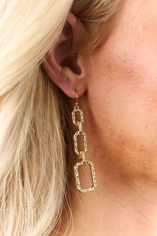 Gold Metallic Textured Chain Dangle Earrings sold by Lime Lush