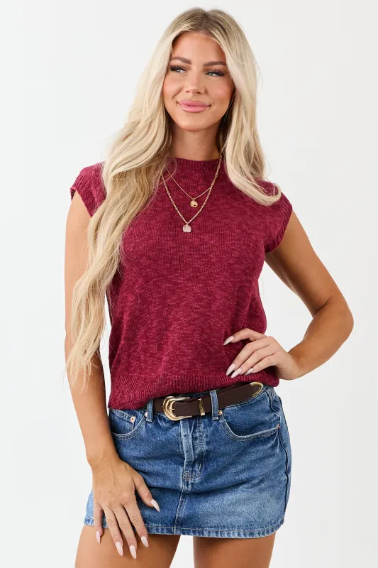 Maroon Ribbed Trim Cap Sleeve Knit Top sold by Lime Lush