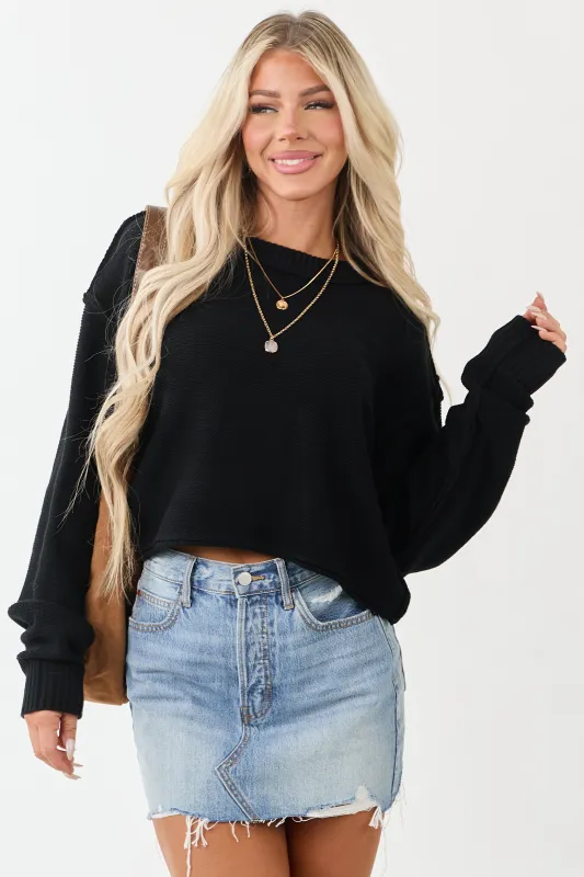 Black Long Sleeve Relaxed Knit Sweater sold by Lime Lush