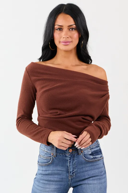 Cinnamon One Shoulder Ruched Long Sleeve Top sold by Lime Lush