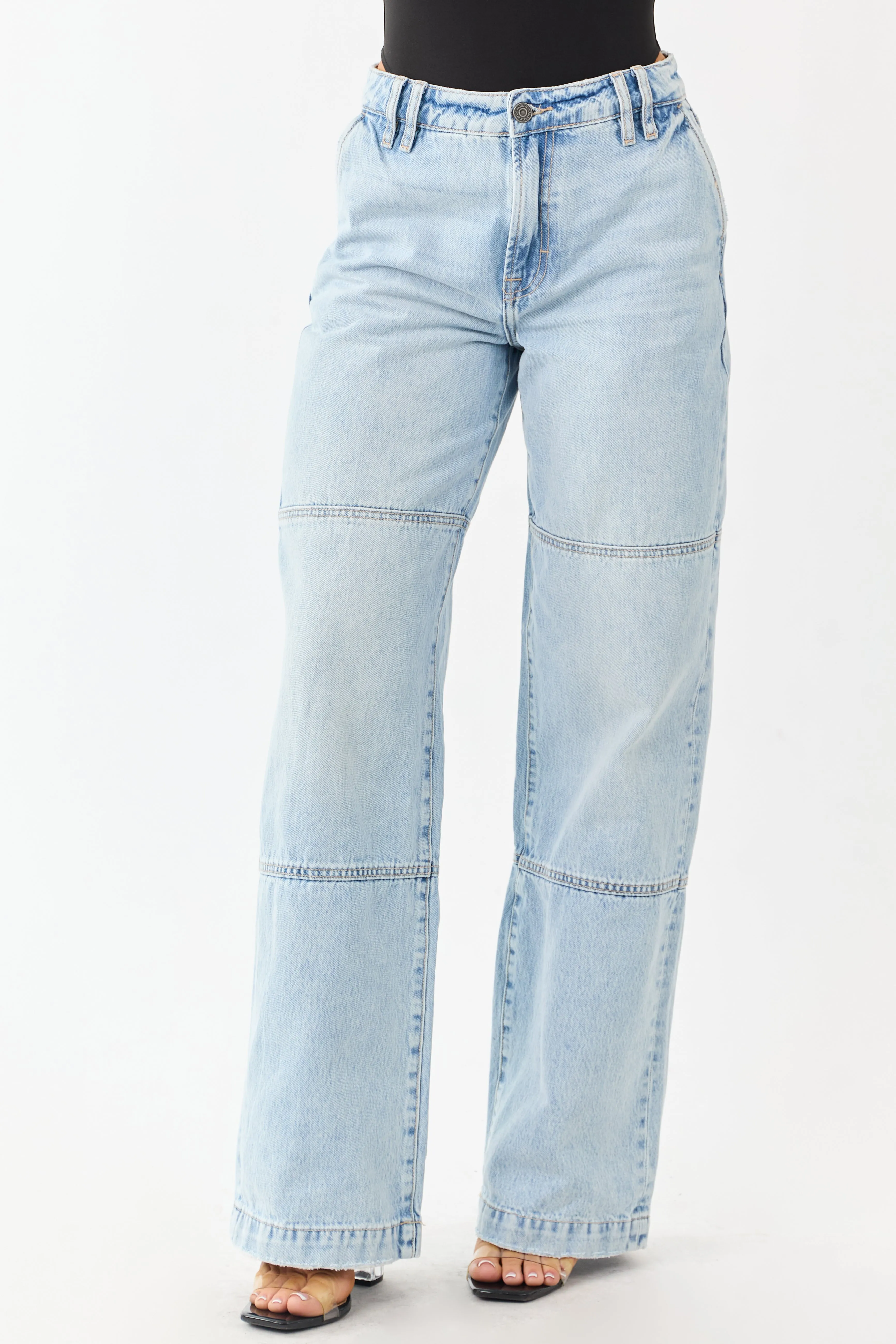 Hidden Light Wash High Rise Relaxed Straight Jeans sold by Lime Lush