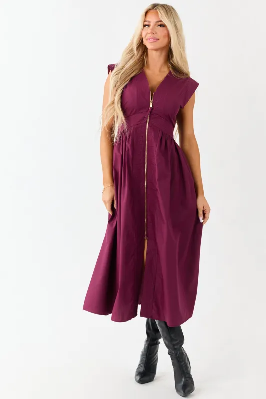 Entro Boysenberry Zip Up Cap Sleeve Midi Dress sold by Lime Lush