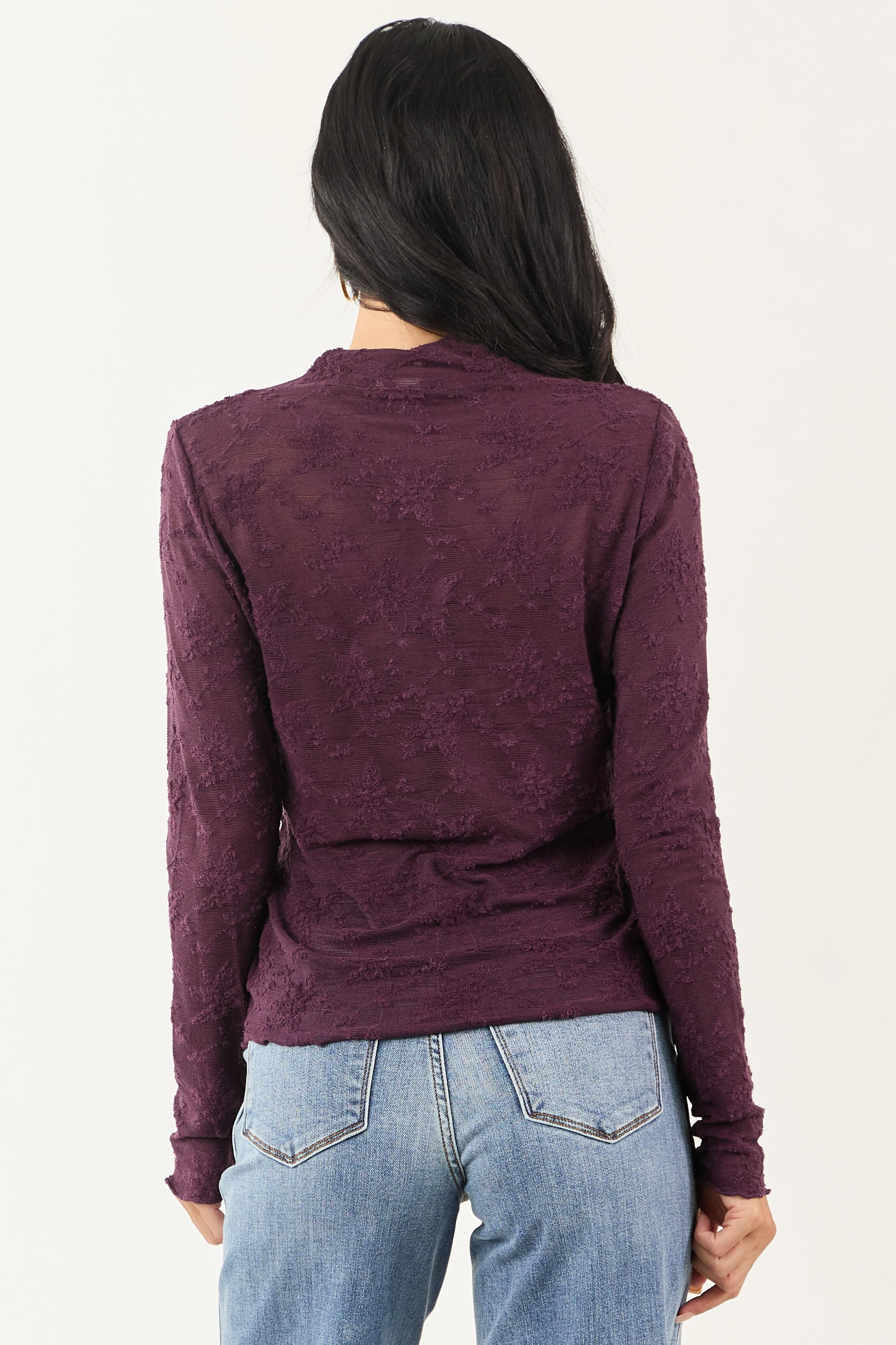 Deep Plum Floral Lace Mock Neck Long Sleeve Top sold by Lime Lush product image thumbnail 5