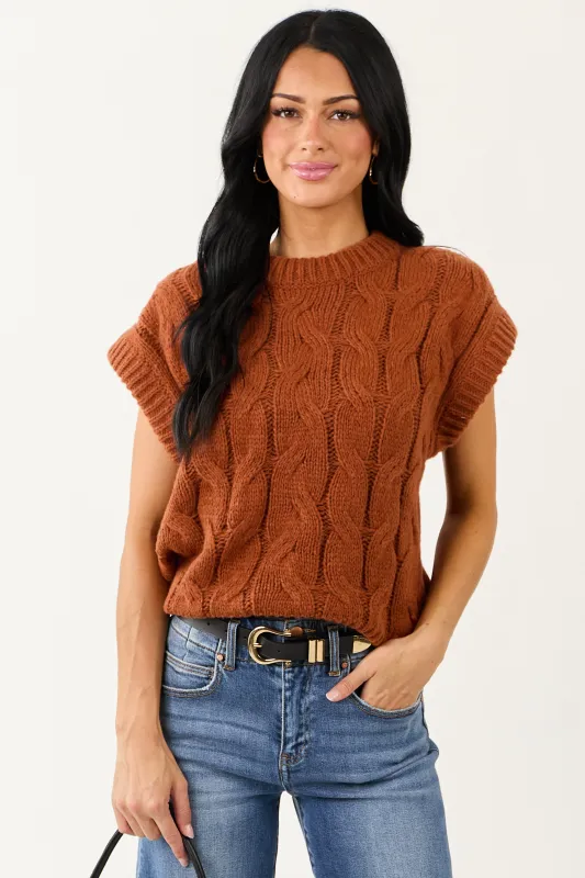 Lovelo Cinnamon Cable Knit Sweater Vest sold by Lime Lush