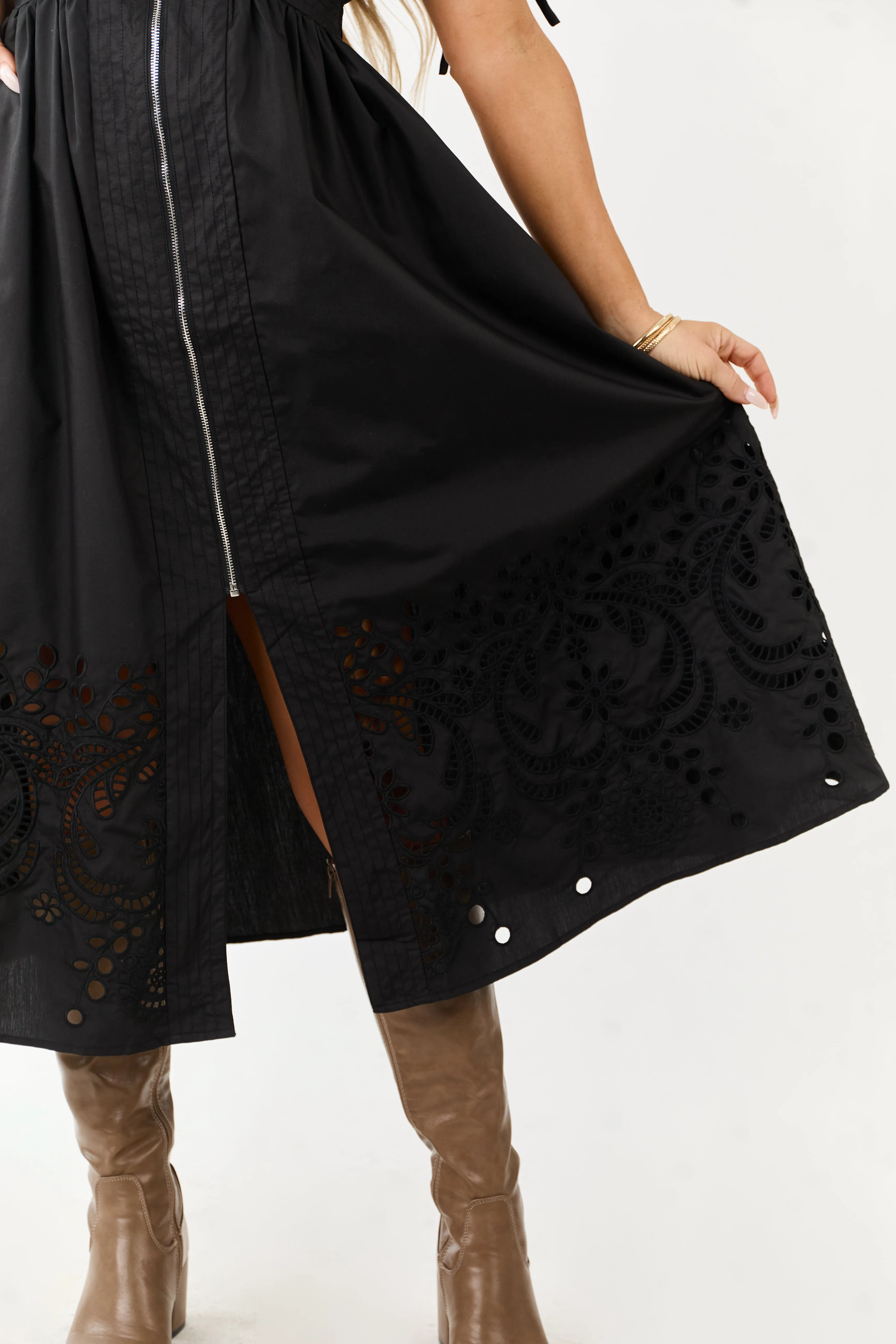 Entro Black Zip Up Short Puff Sleeve Midi Dress sold by Lime Lush product image thumbnail 2