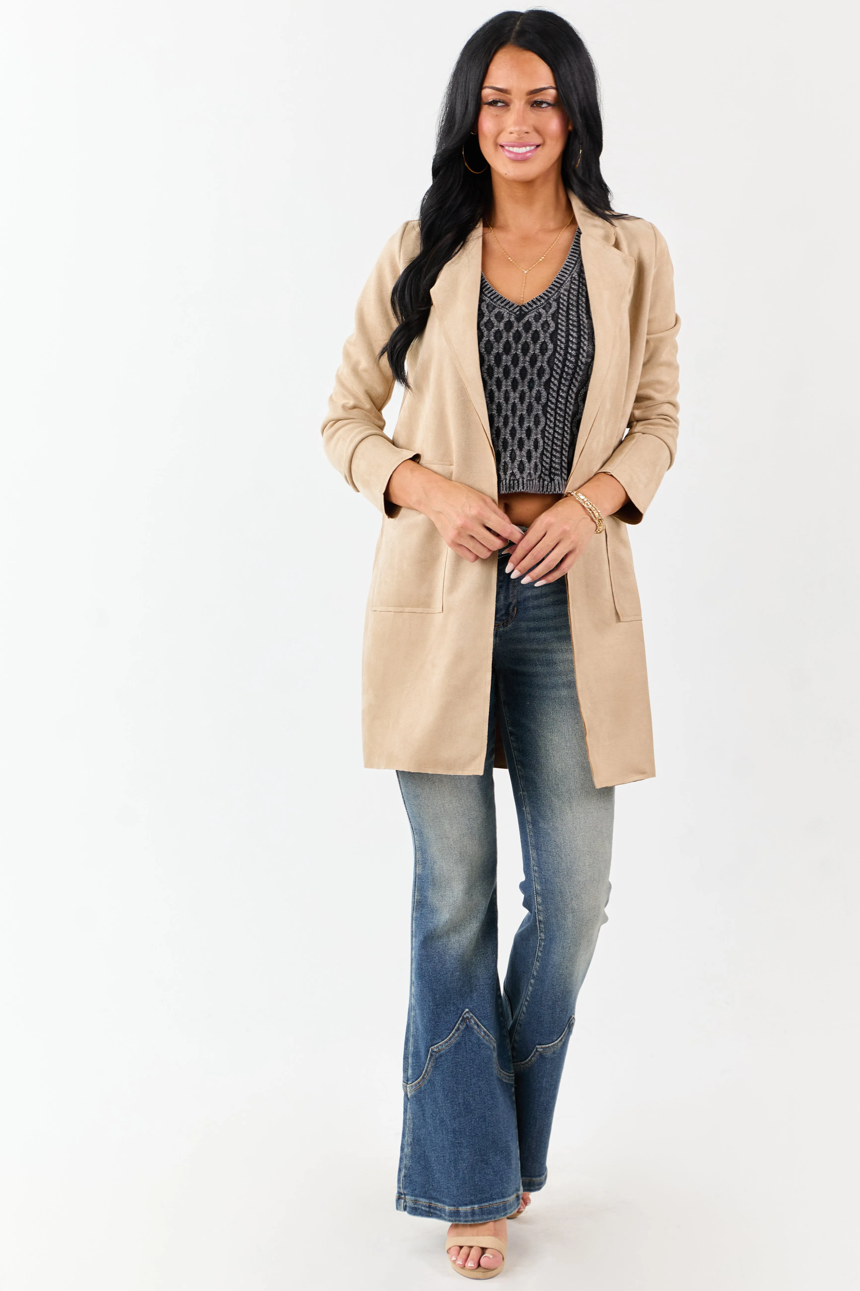 Coconut Faux Suede Open Front Jacket sold by Lime Lush product image thumbnail 4