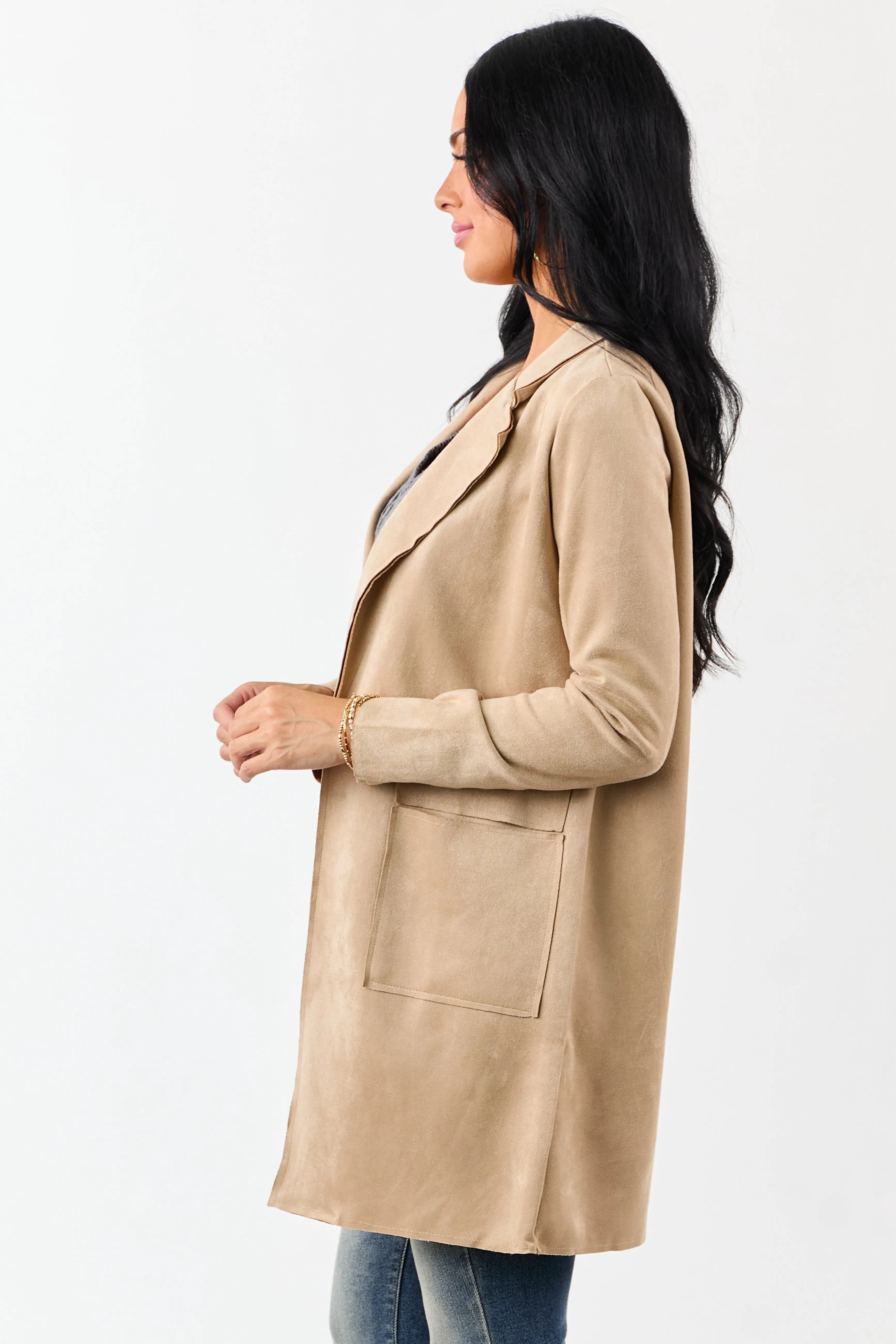 Coconut Faux Suede Open Front Jacket sold by Lime Lush product image thumbnail 5