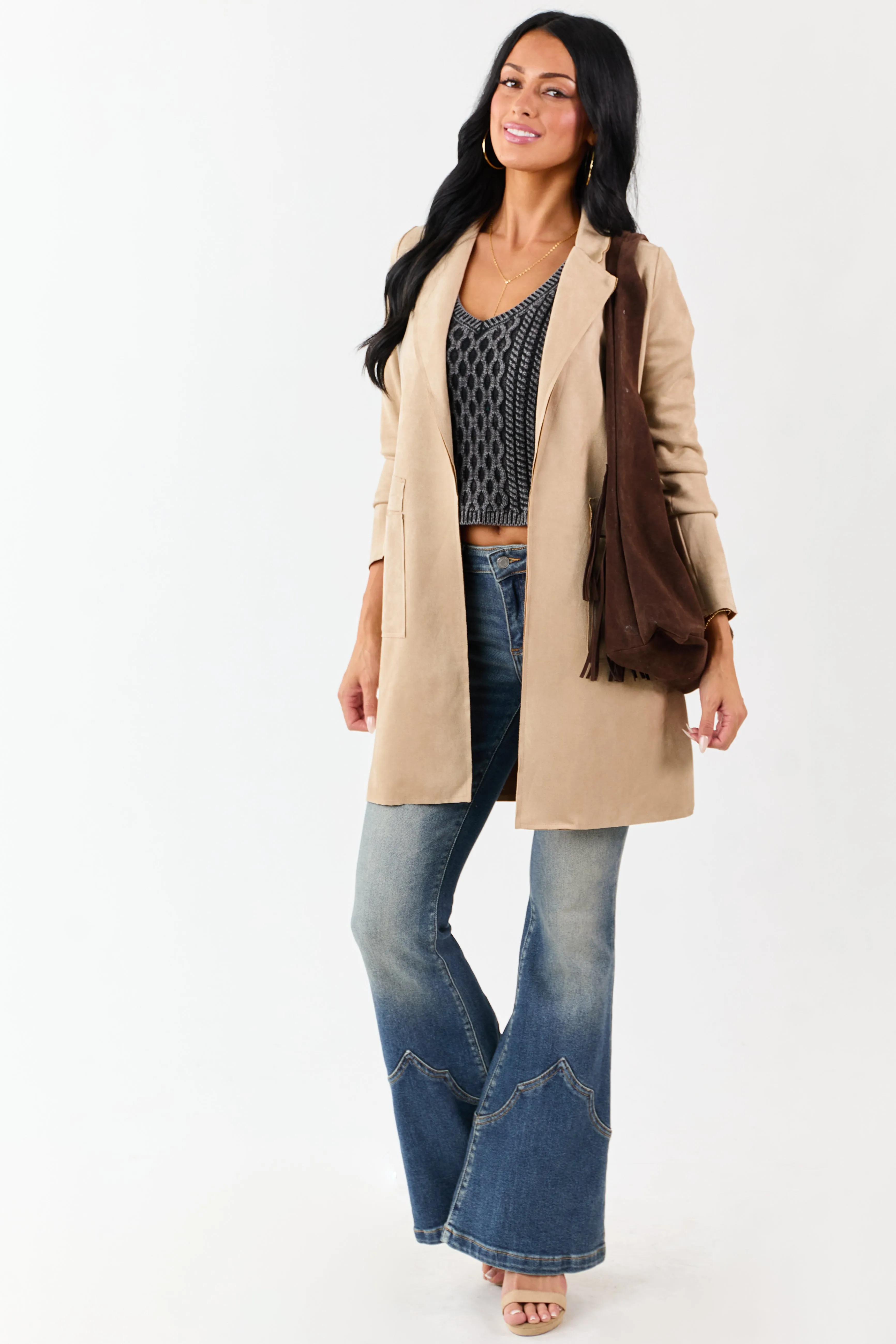 Coconut Faux Suede Open Front Jacket sold by Lime Lush product image thumbnail 3