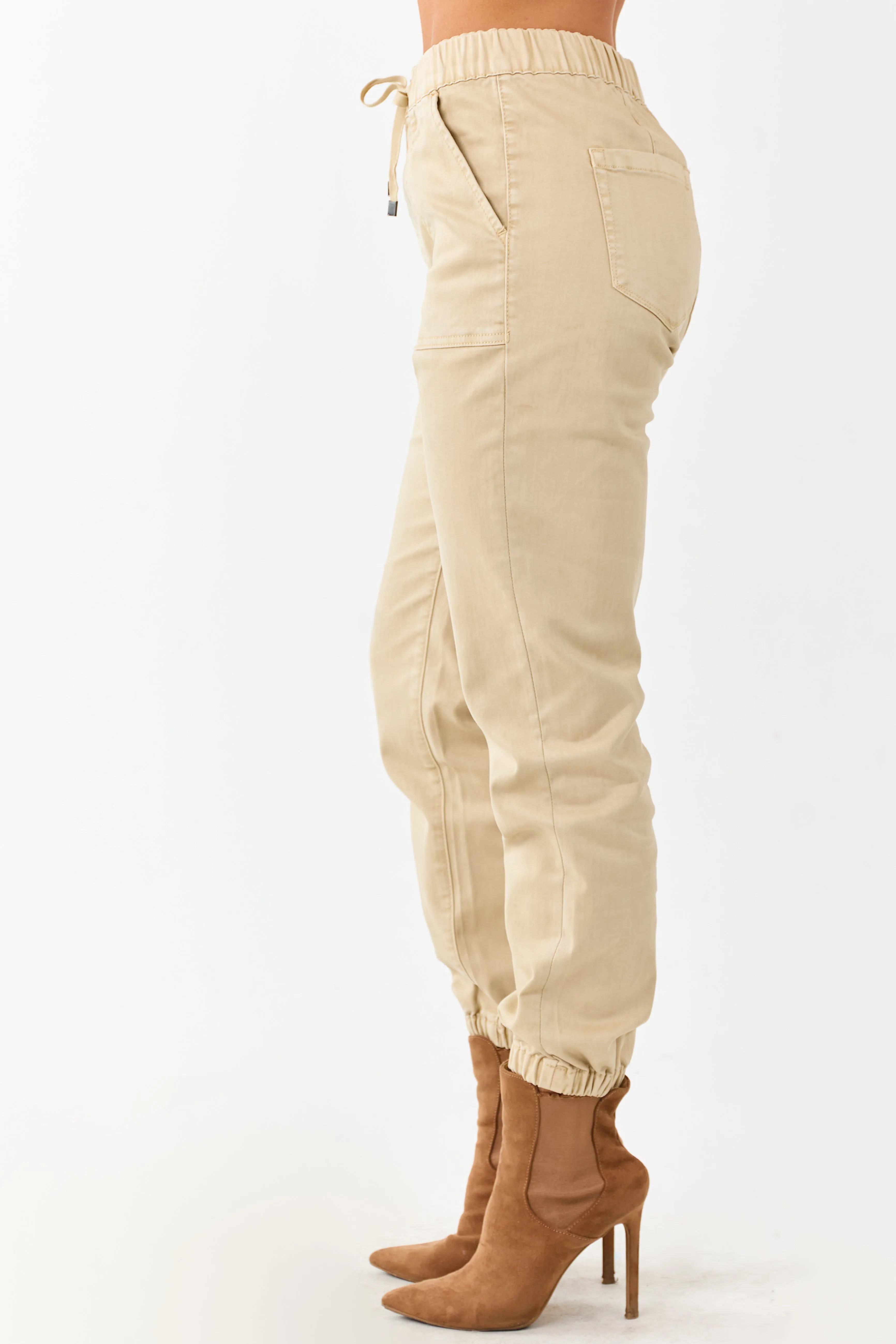 Mica Denim Light Beige Cropped Jogger Jeans sold by Lime Lush product image thumbnail 3