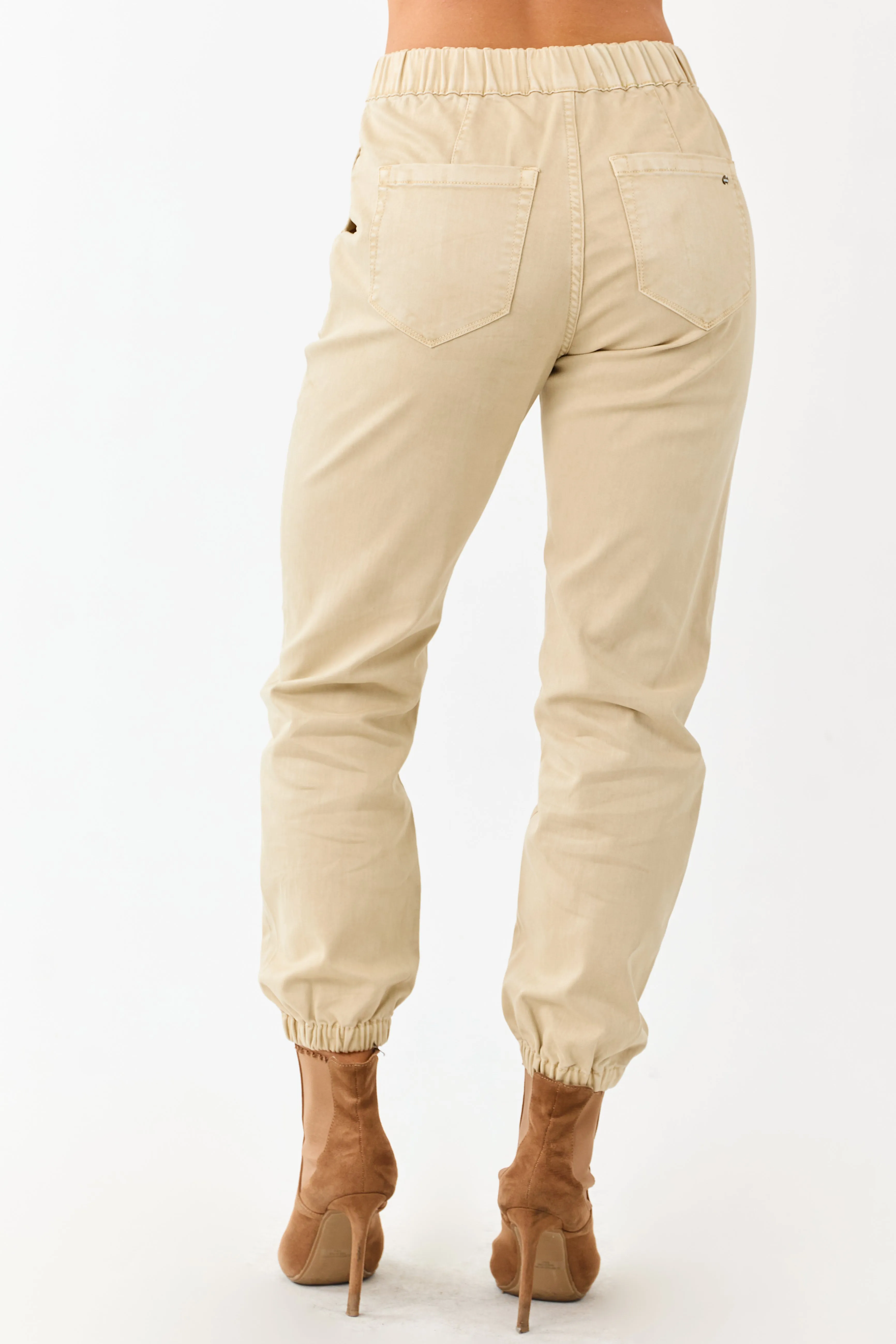 Mica Denim Light Beige Cropped Jogger Jeans sold by Lime Lush product image thumbnail 4