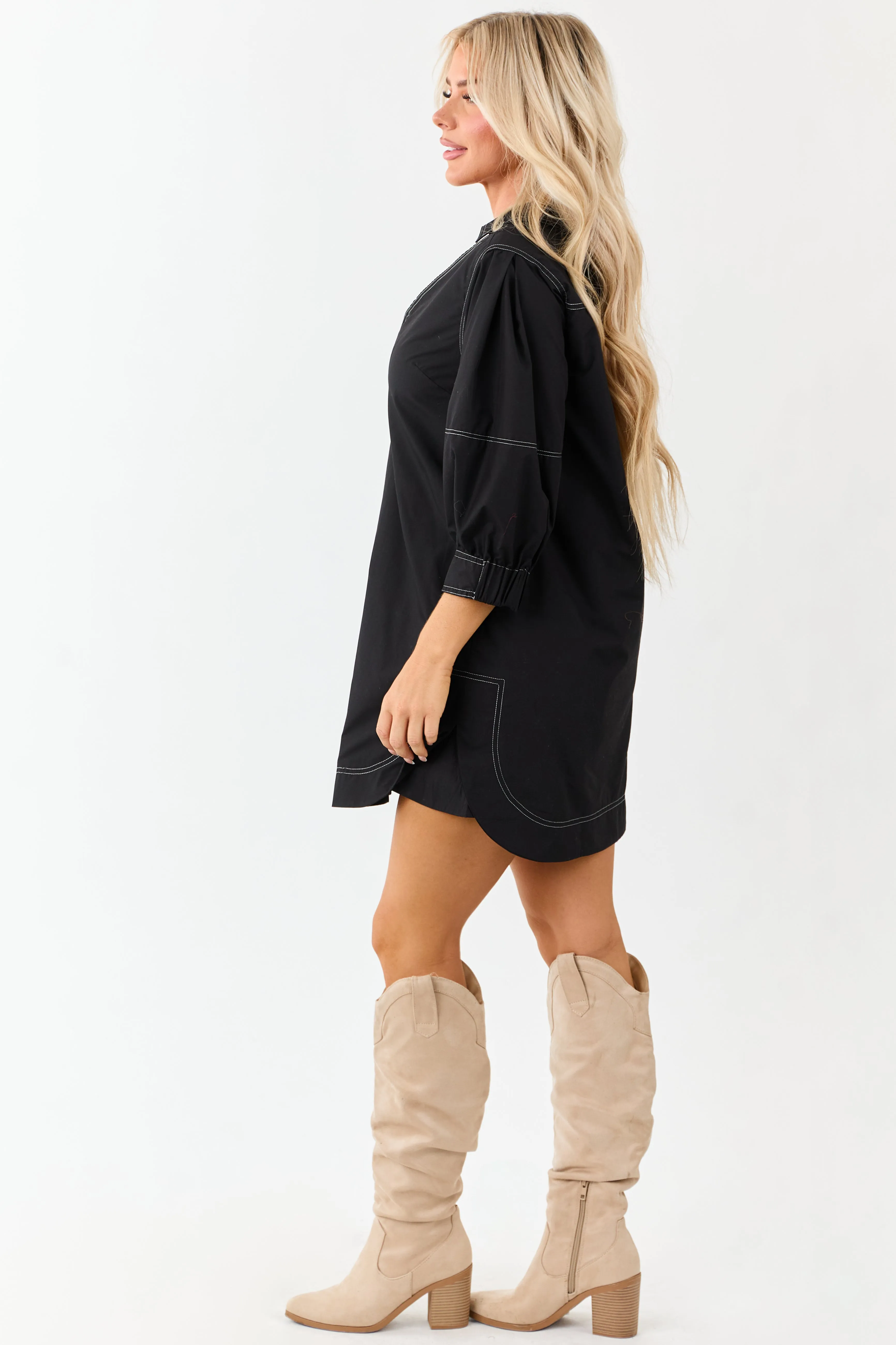 Entro Black Zip Up Collared 3/4 Sleeve Mini Dress sold by Lime Lush product image thumbnail 5