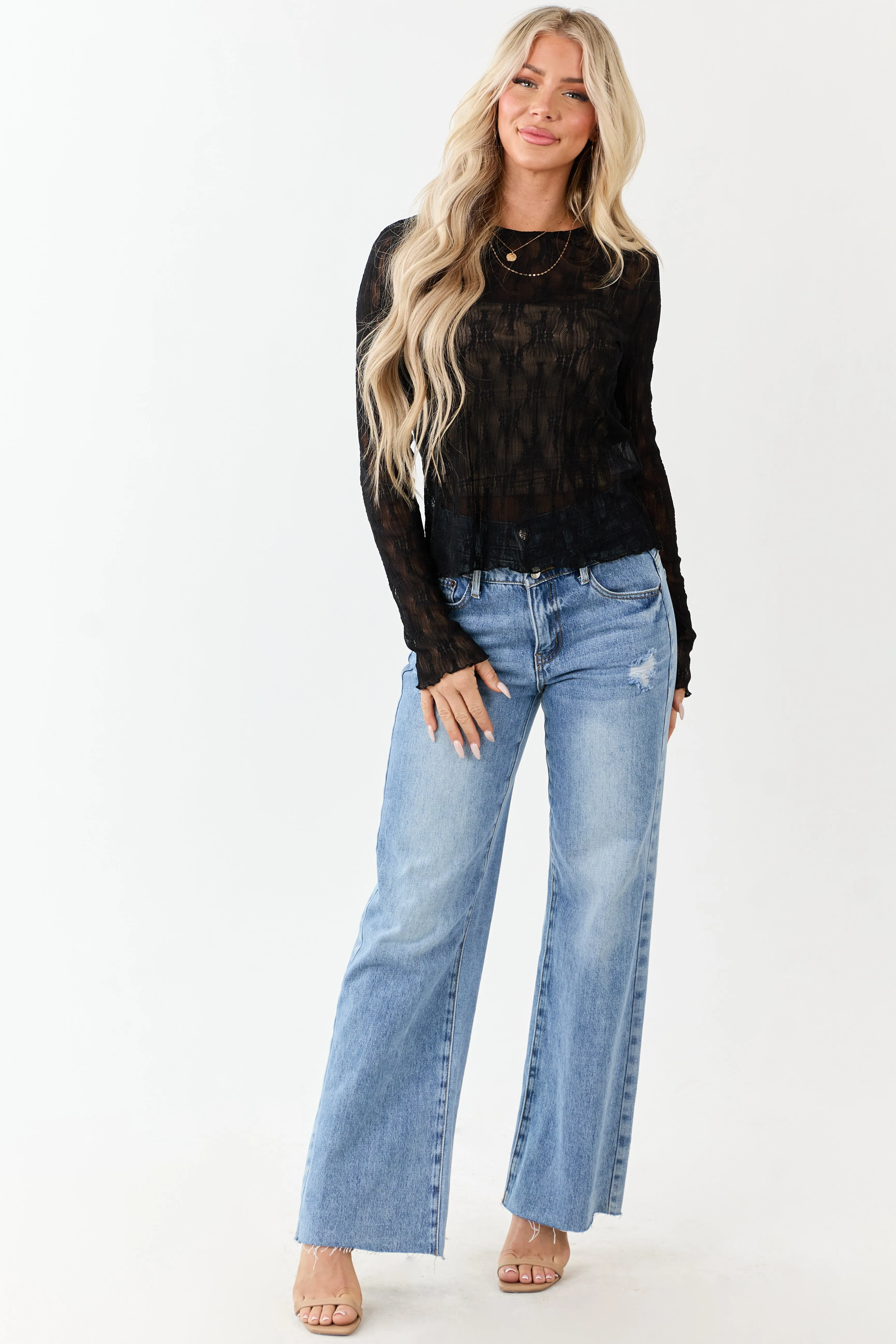 Black Lace Round Neck Long Sleeve Top sold by Lime Lush product image thumbnail 2