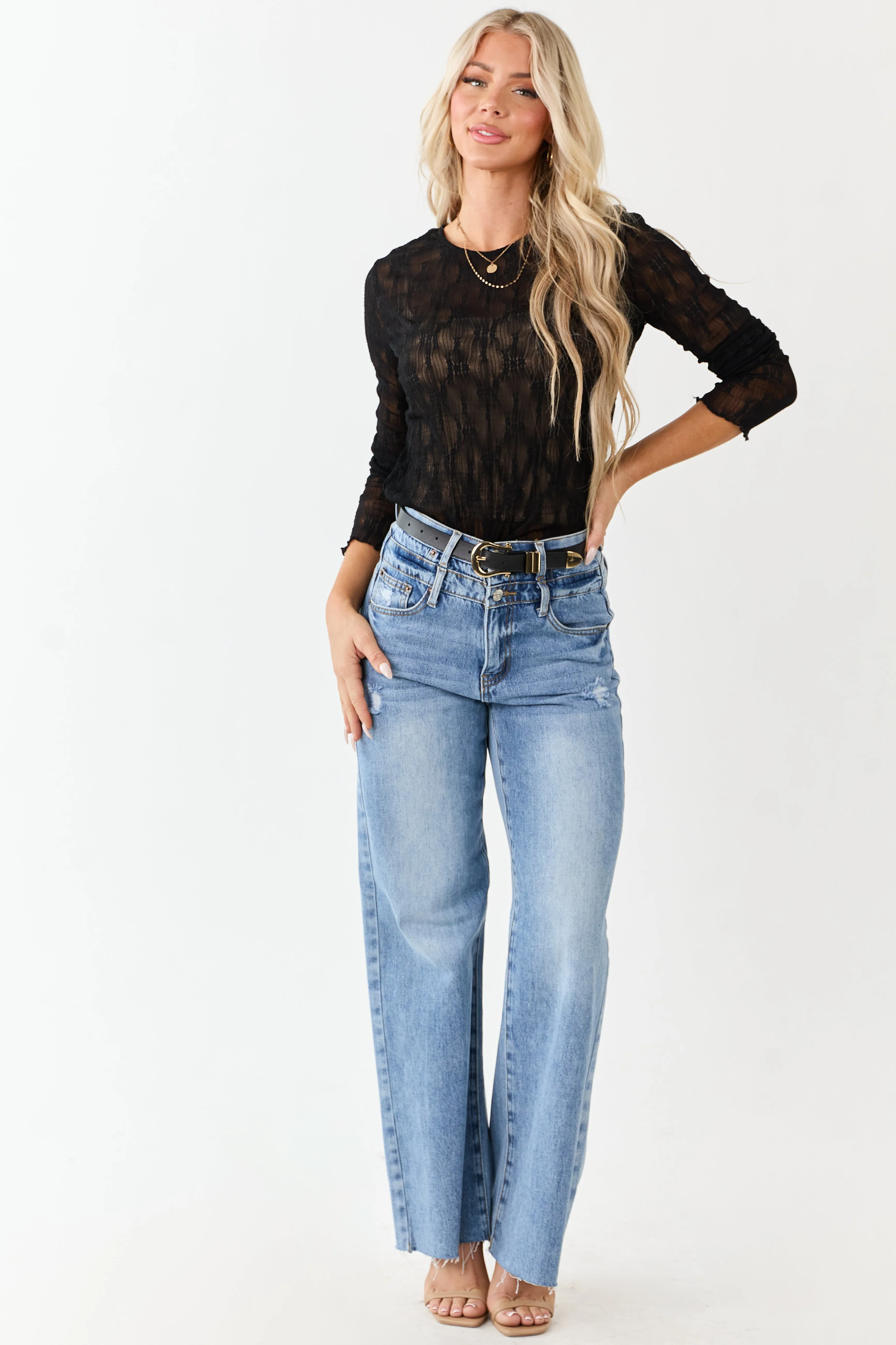 Black Lace Round Neck Long Sleeve Top sold by Lime Lush product image thumbnail 3
