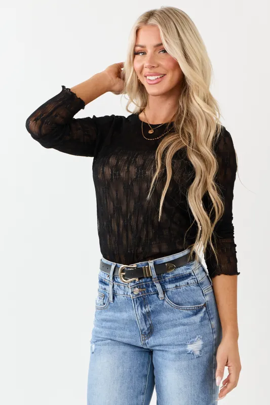 Black Lace Round Neck Long Sleeve Top sold by Lime Lush
