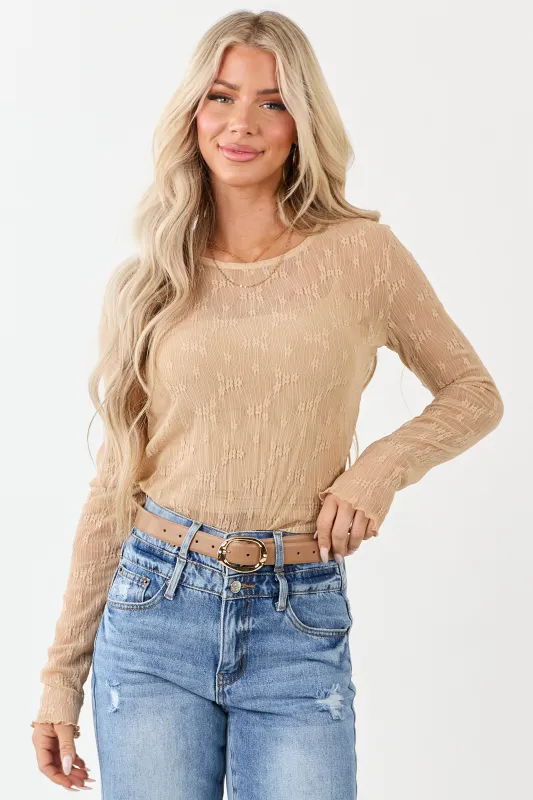 Nude Lace Round Neck Long Sleeve Top sold by Lime Lush