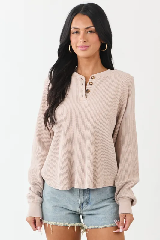 Dusty Blush Ribbed Knit Long Sleeve Boxy Henley Top sold by Lime Lush