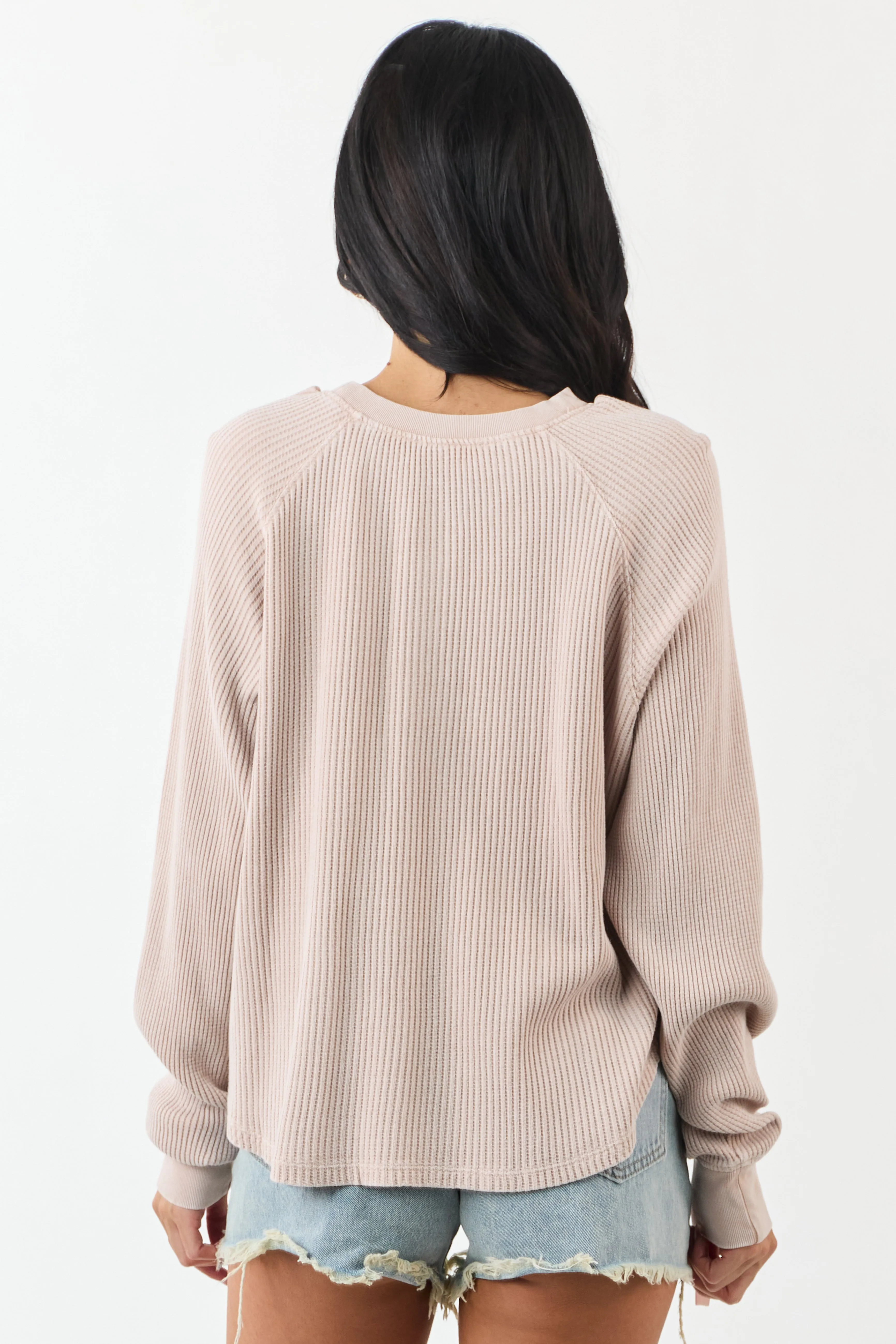 Dusty Blush Ribbed Knit Long Sleeve Boxy Henley Top sold by Lime Lush product image thumbnail 5