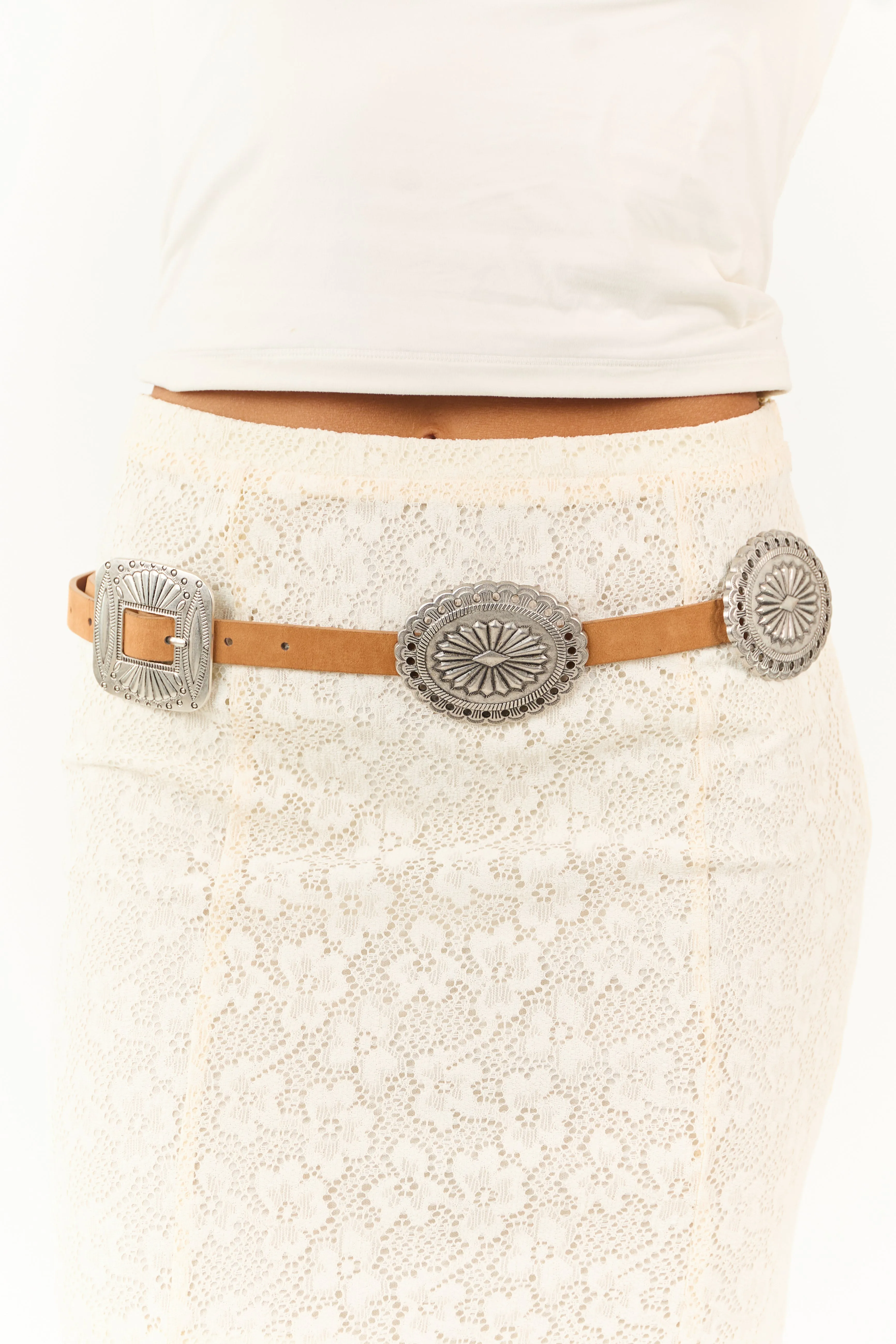 Copper Faux Suede Western Concho Disc Belt sold by Lime Lush