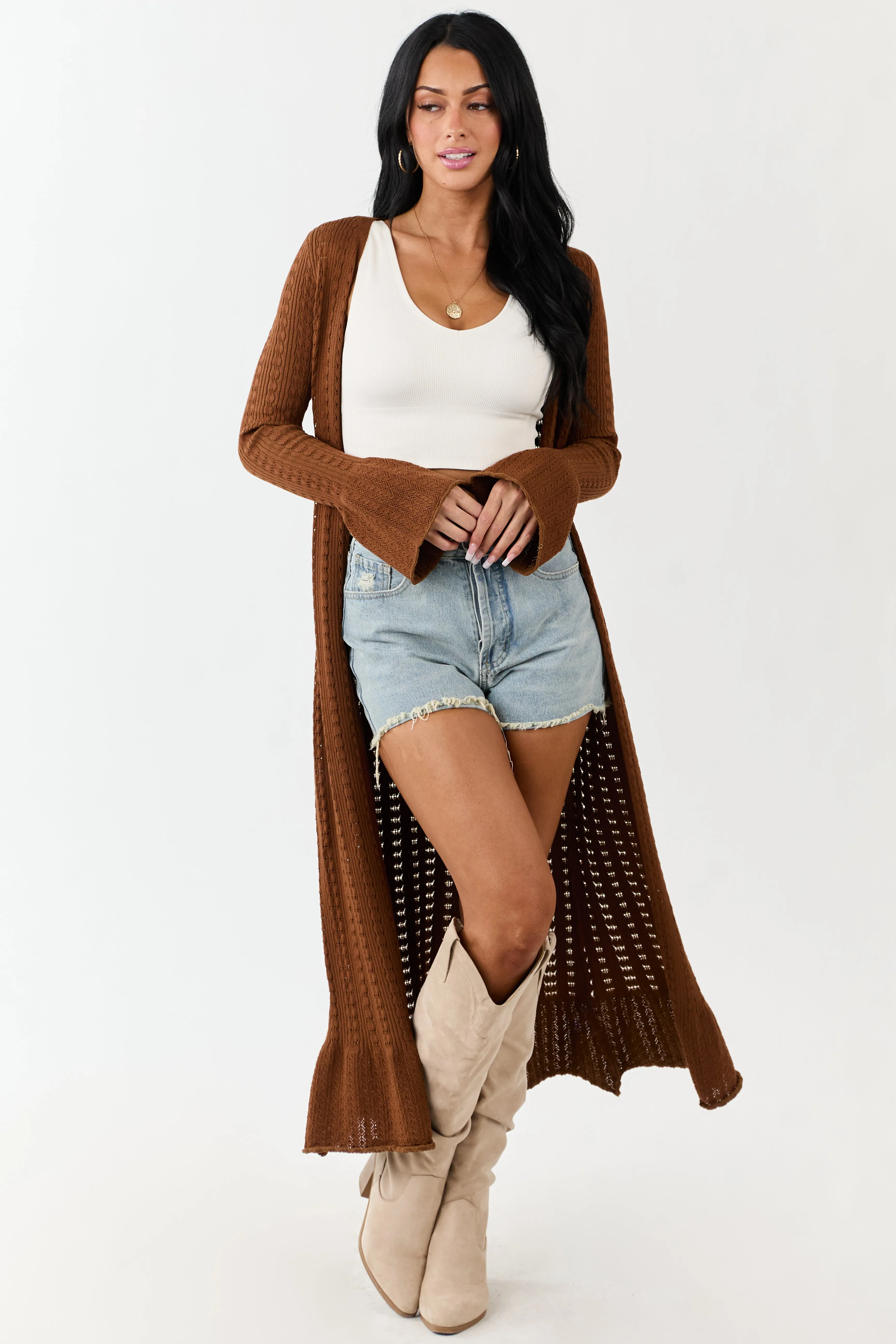 Sepia Button Down Long Sleeve Duster Cardigan sold by Lime Lush product image thumbnail 3
