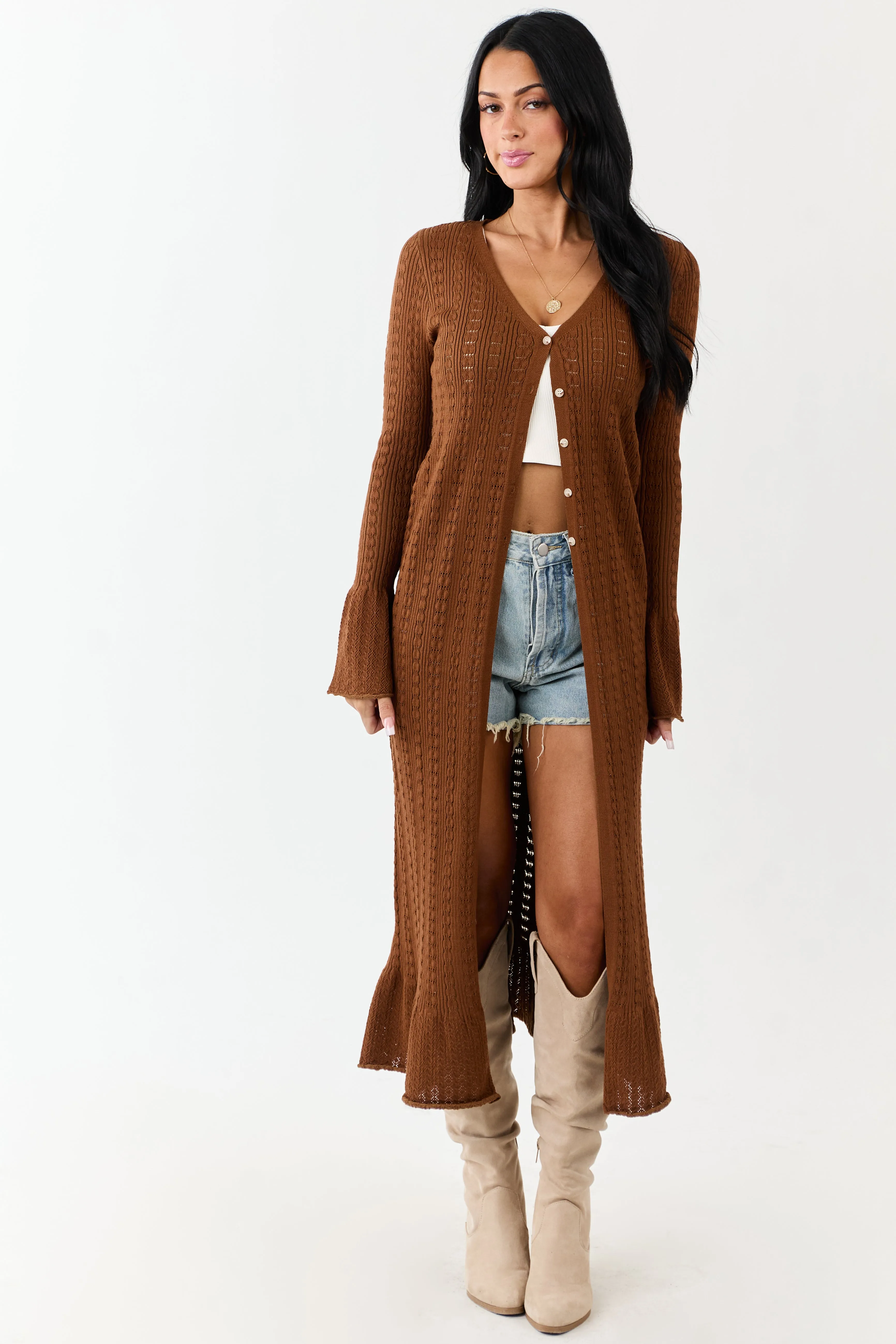 Sepia Button Down Long Sleeve Duster Cardigan sold by Lime Lush product image thumbnail 5