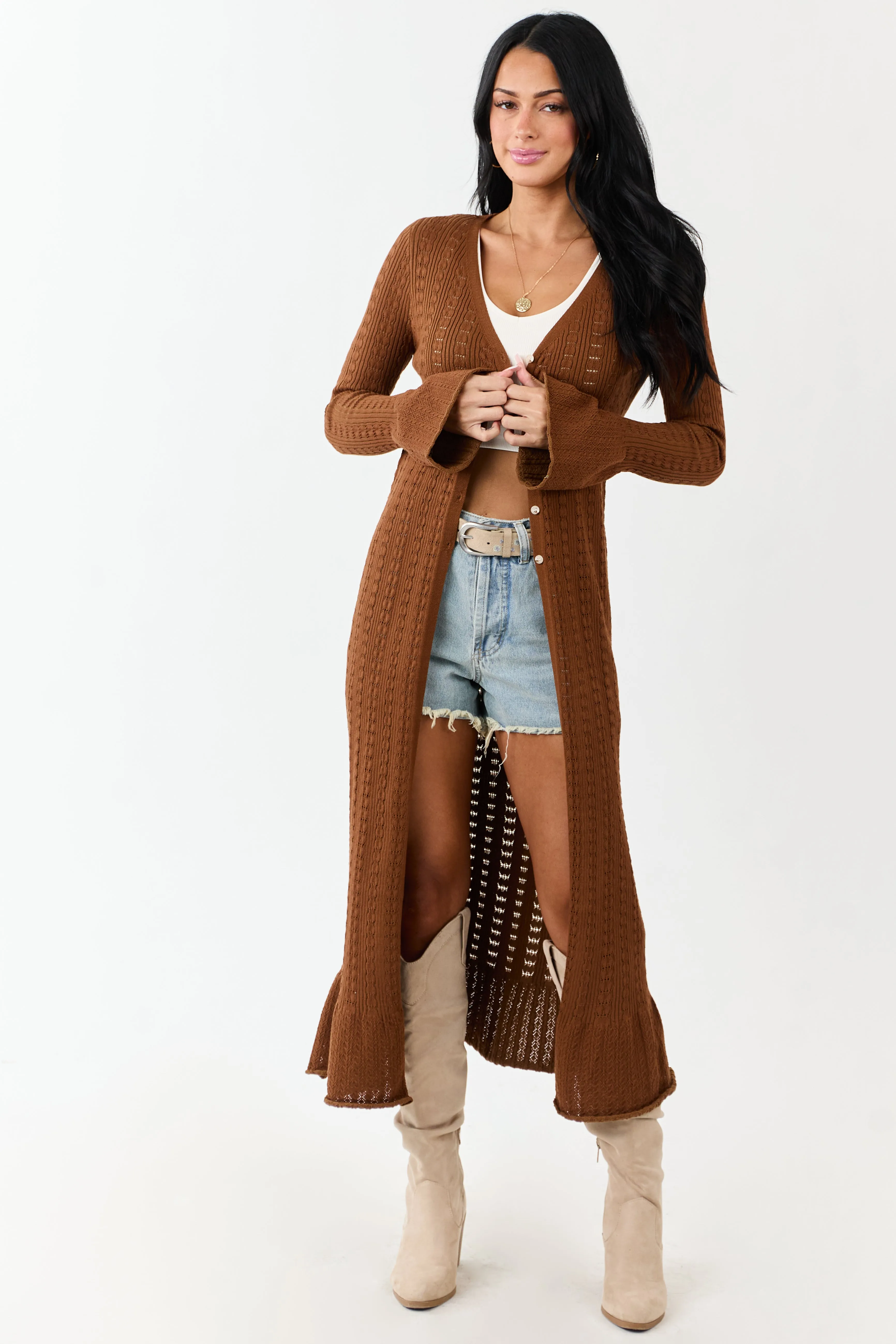 Sepia Button Down Long Sleeve Duster Cardigan sold by Lime Lush product image thumbnail 2