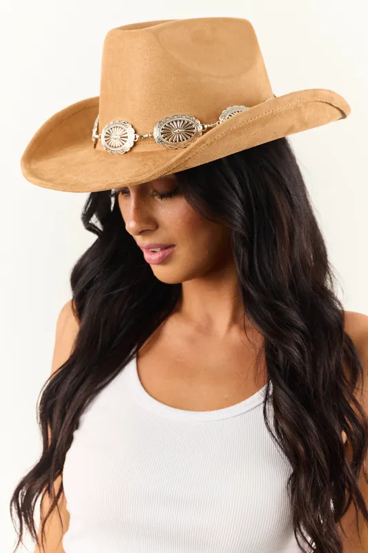 Brown Sugar Faux Suede Concho Disc Cowboy Hat sold by Lime Lush
