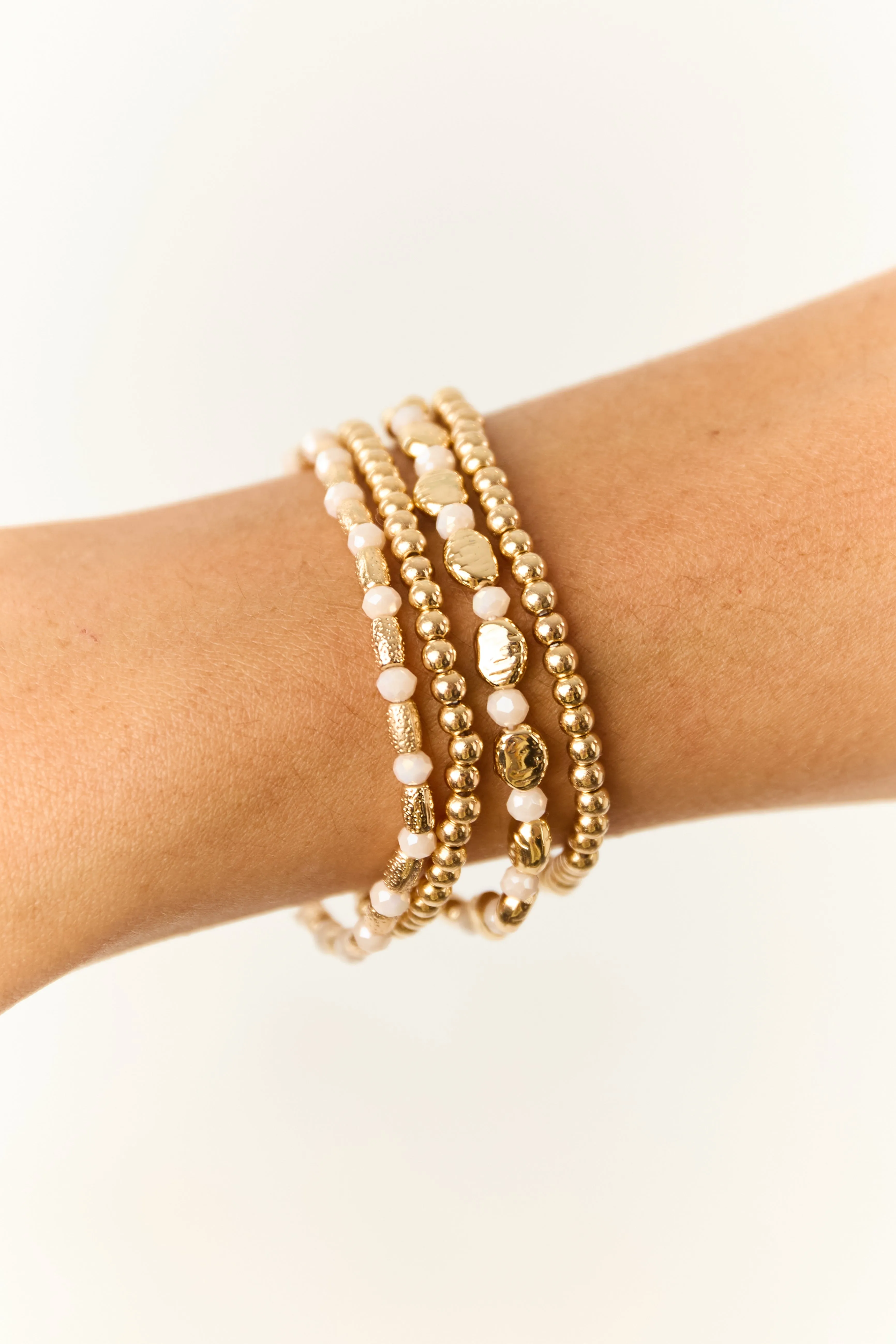 Ivory and Gold Beaded 4 Piece Bracelet Set sold by Lime Lush